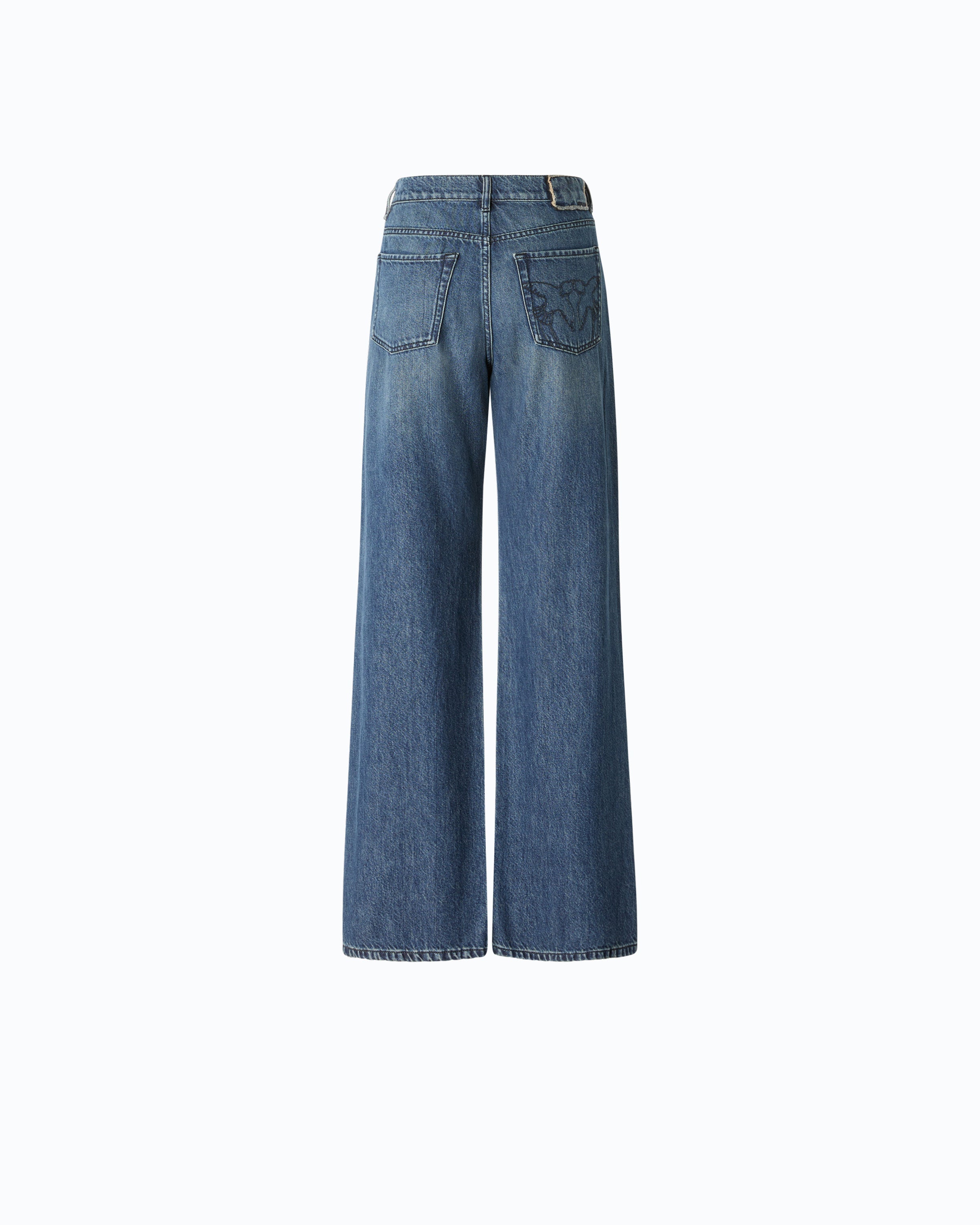 Pinko Wanda Wide Leg dżinsy niebieskie z koronką