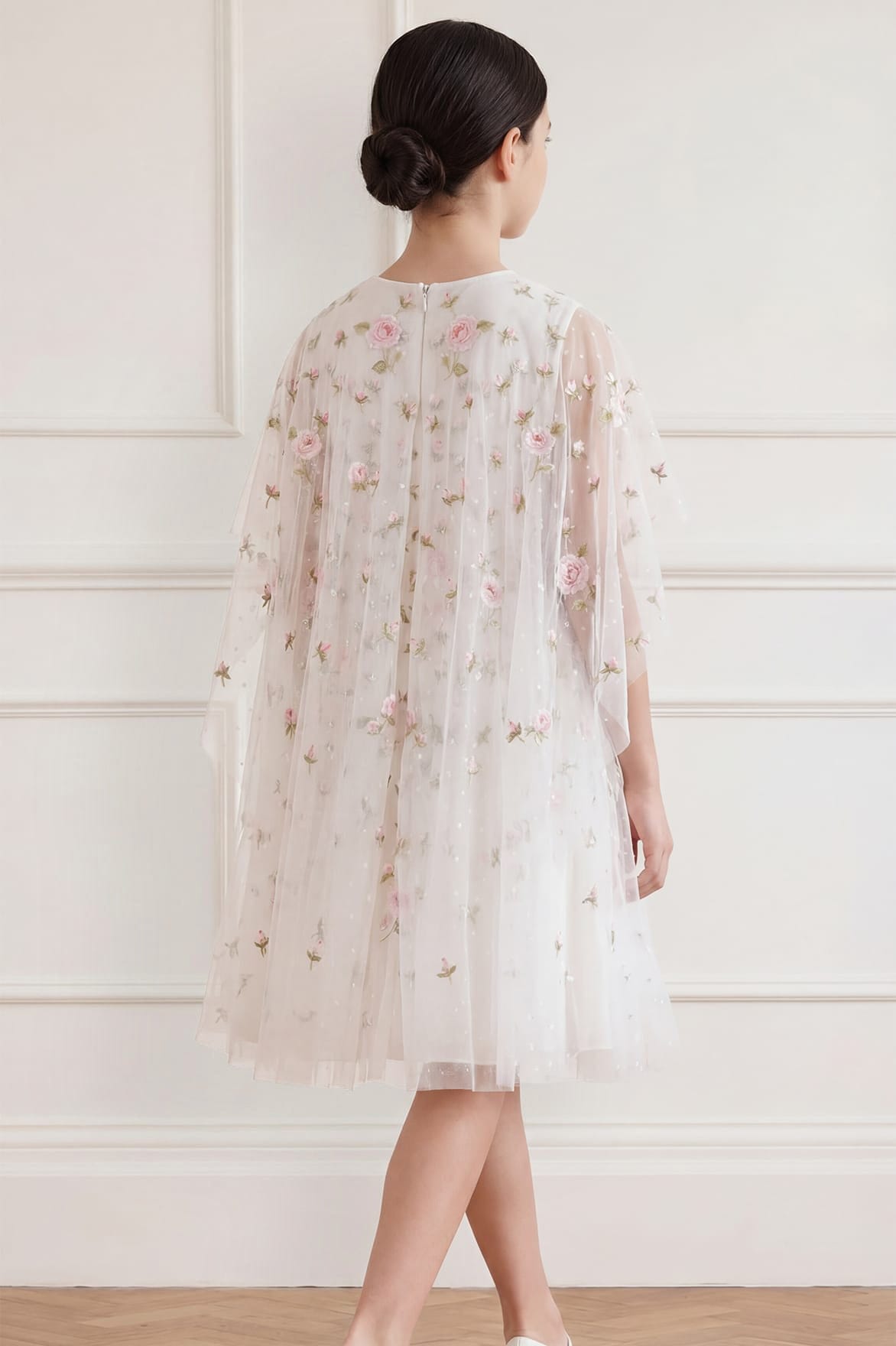 Needle & Thread Rose Bloom Cape Kids Dress sukienka biała peleryna