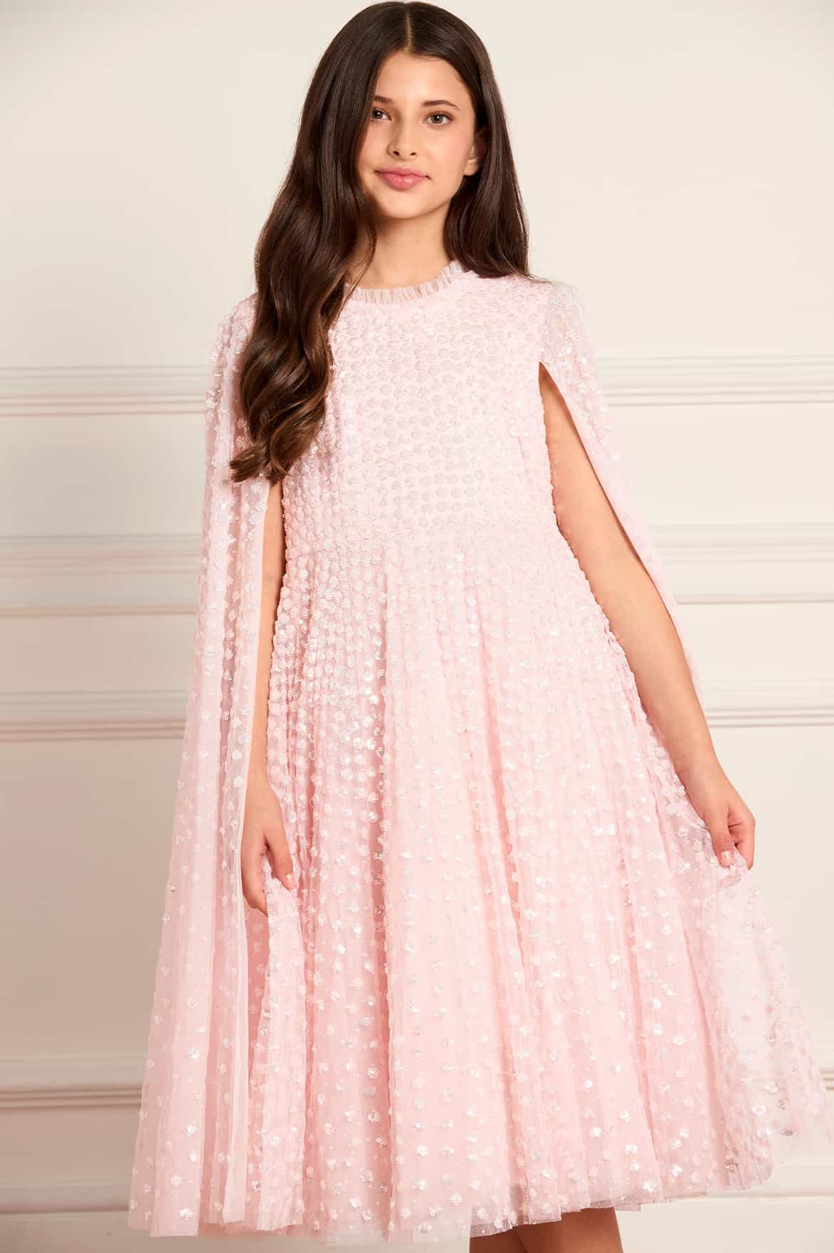 Needle & Thread Raindrop Cape Kids Dress sukienka róż cekiny