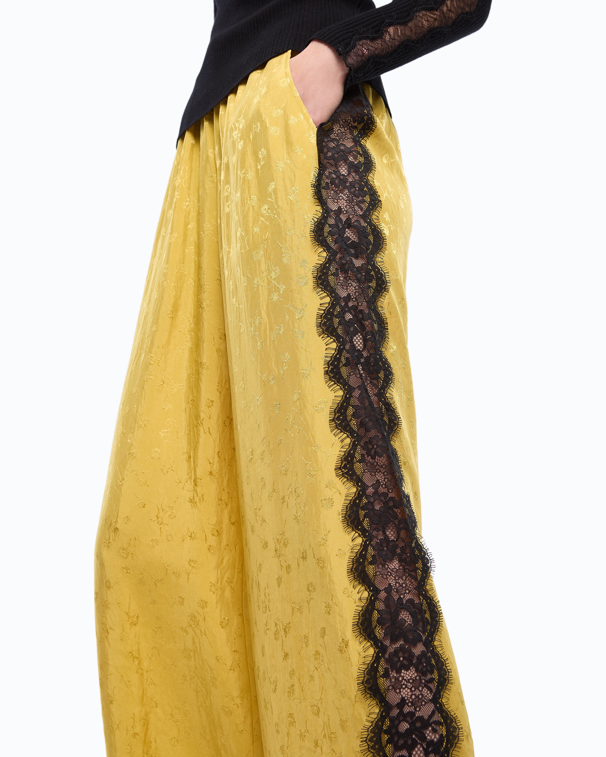Pinko Philesia Pants spodnie palazzo żółte żakard