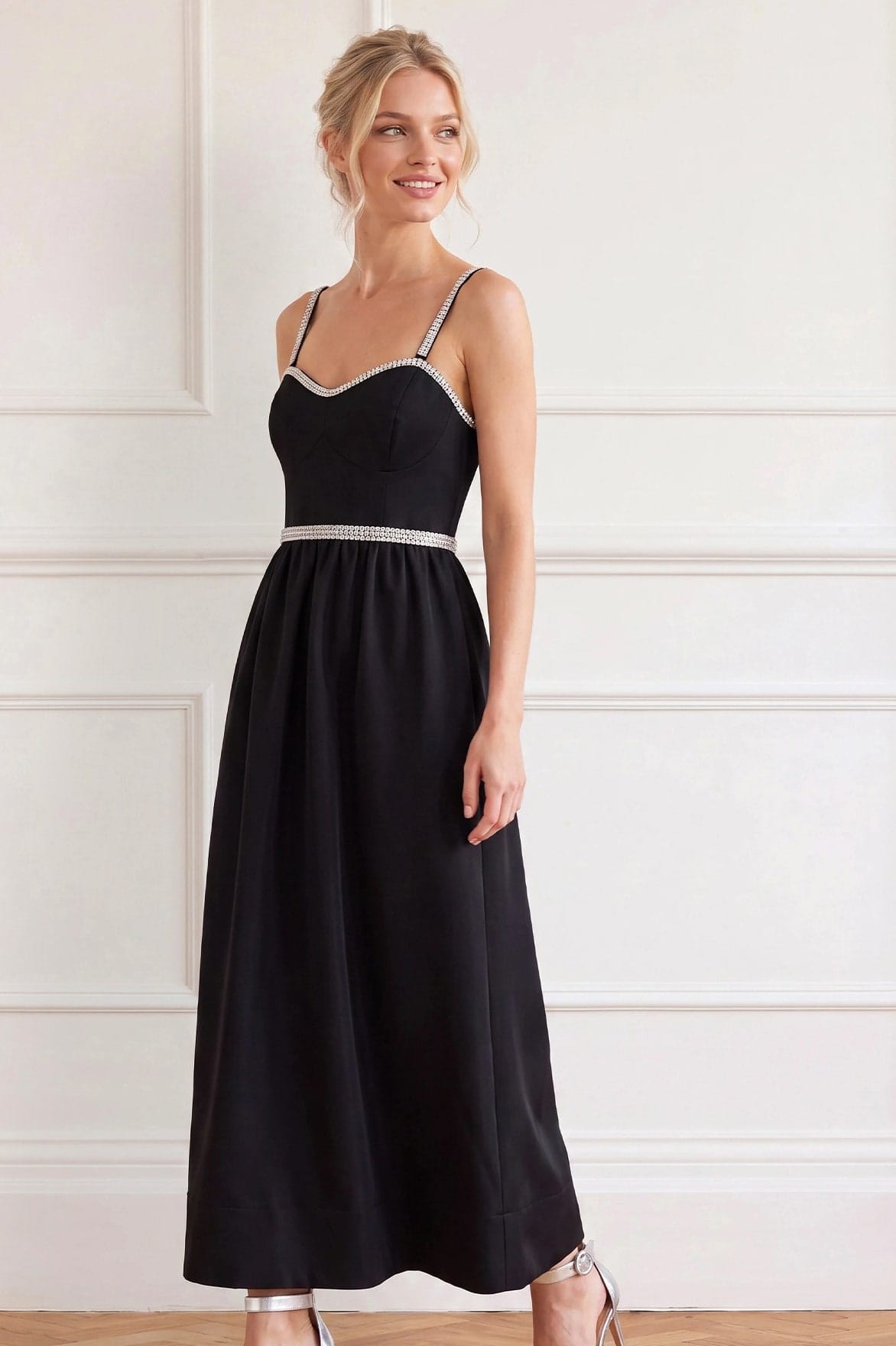 Needle & Thread Rosetta Satin Cami Gown sukienka czarna