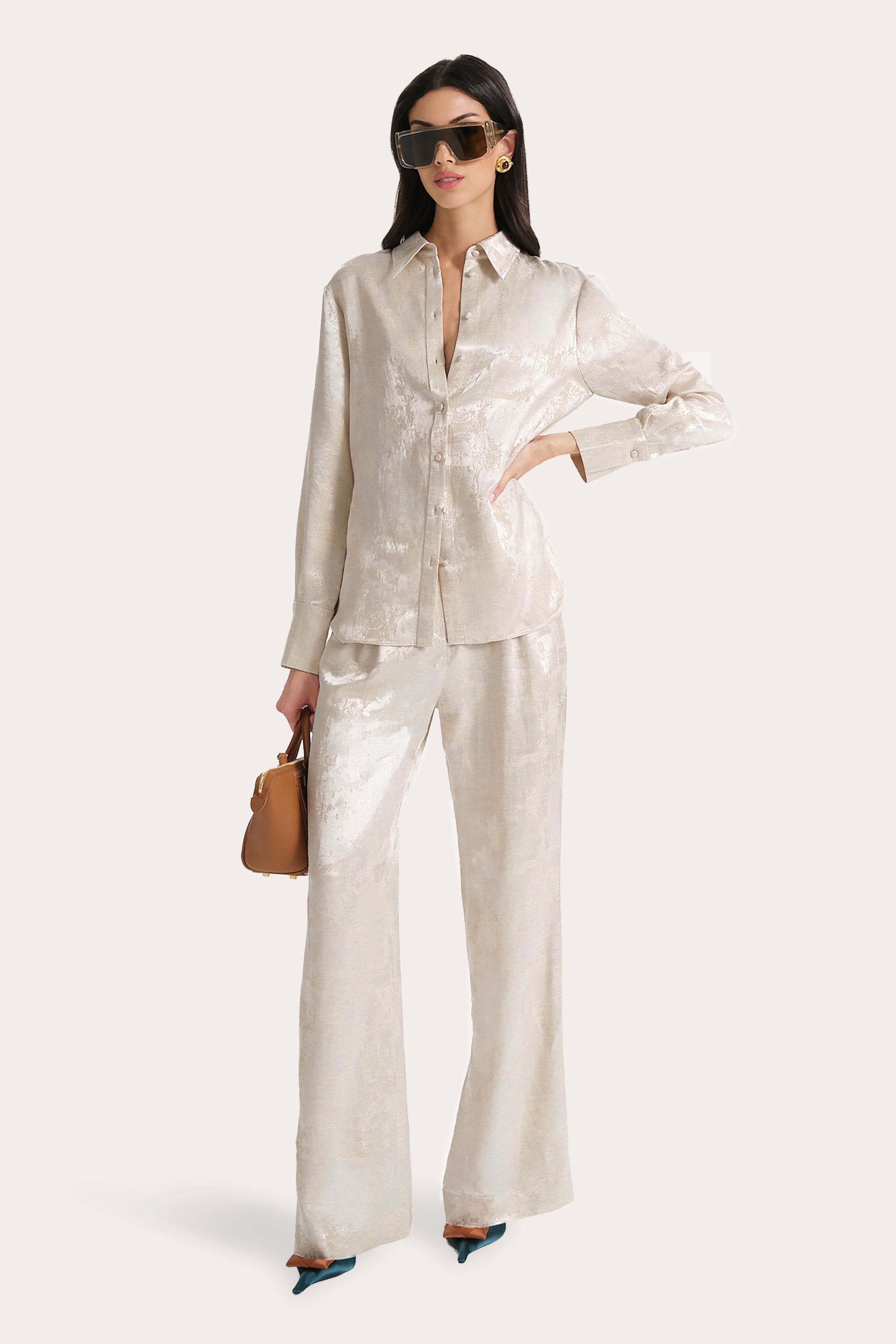 Elie Tahari Terra bluzka lniana Neutral