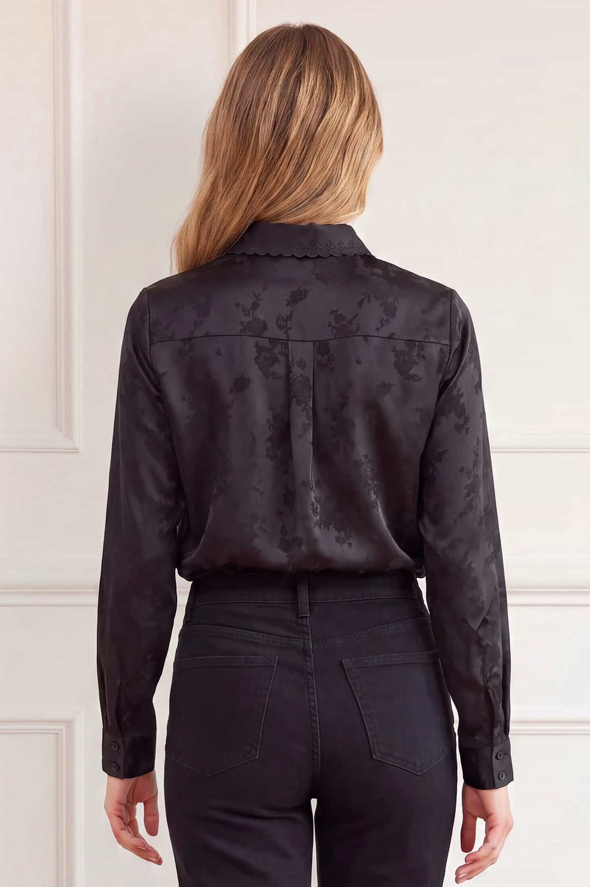 Needle & Thread Jacquard Pussy Bow Shirt koszula czarna żakard