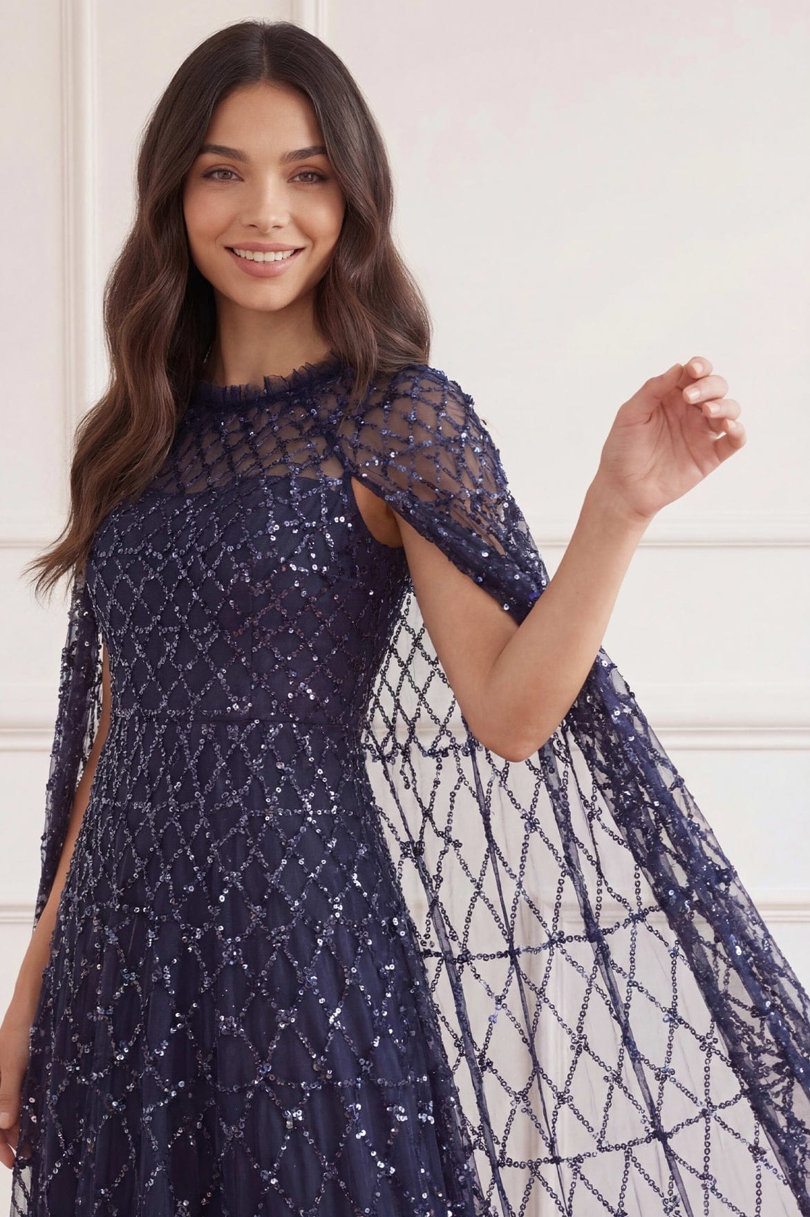 Needle & Thread Heart Lattice Ankle Gown sukienka Blue cekinowa