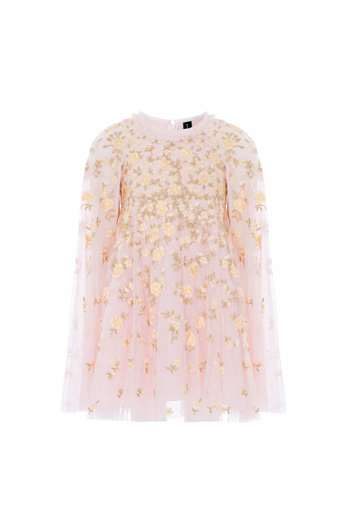 Needle & Thread Lea Ditsy Cape Kids Dress sukienka różowa z peleryną