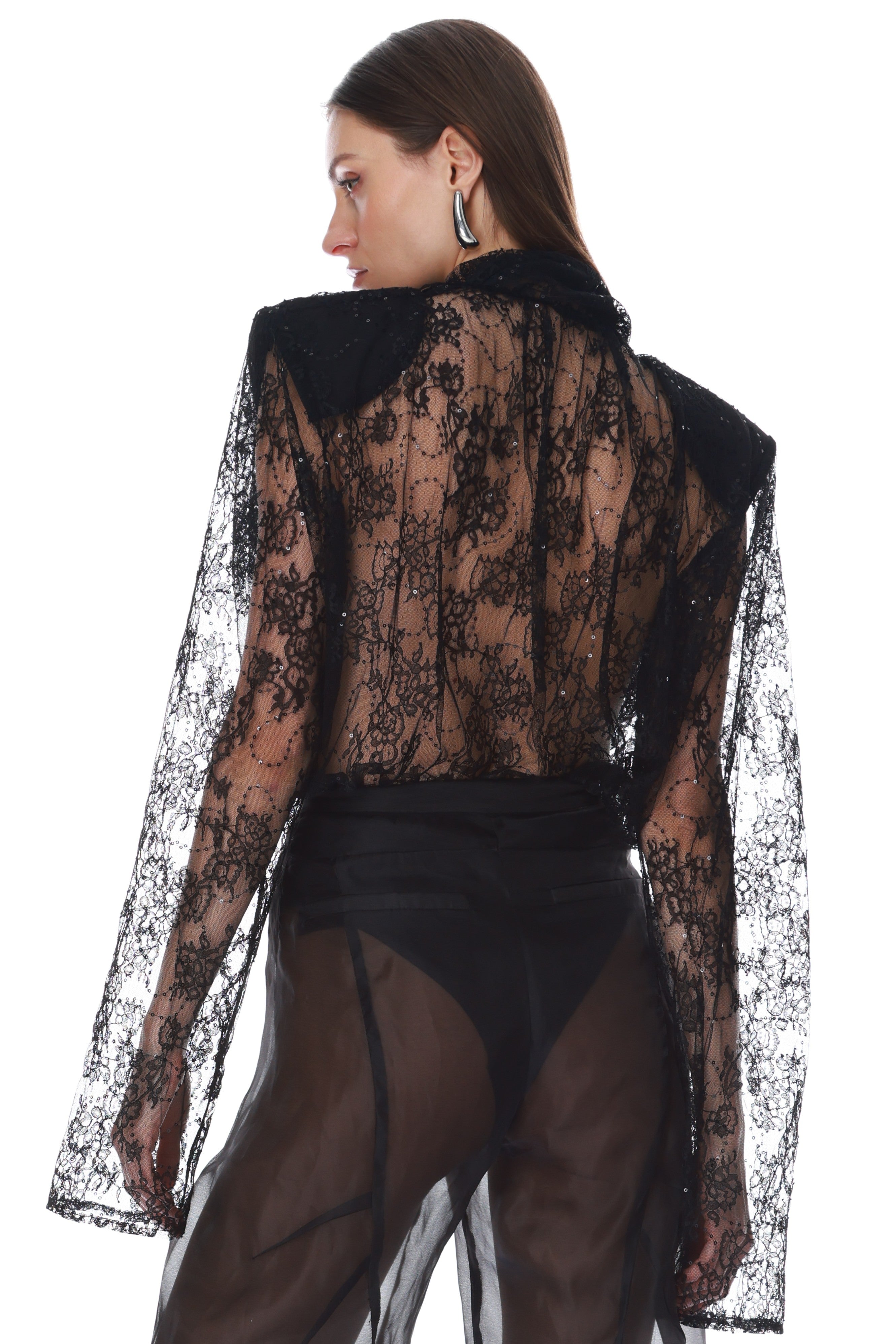 Bronx and Banco Sequin Lace body czarne z długim rękawem