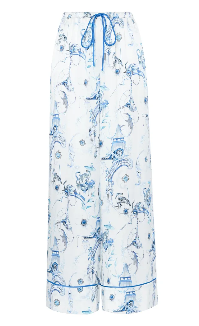 Temperley London Aphrodite spodnie piżamowe white blue