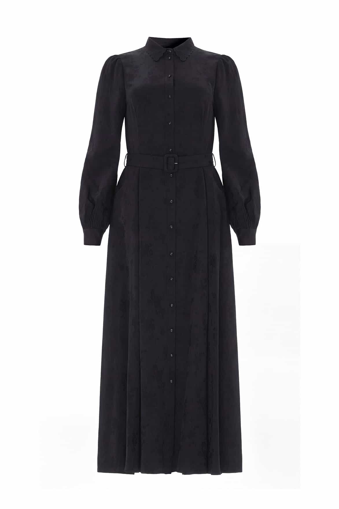 Needle & Thread Charlotte Jacquard Shirt Dress sukienka czarna za kostkę