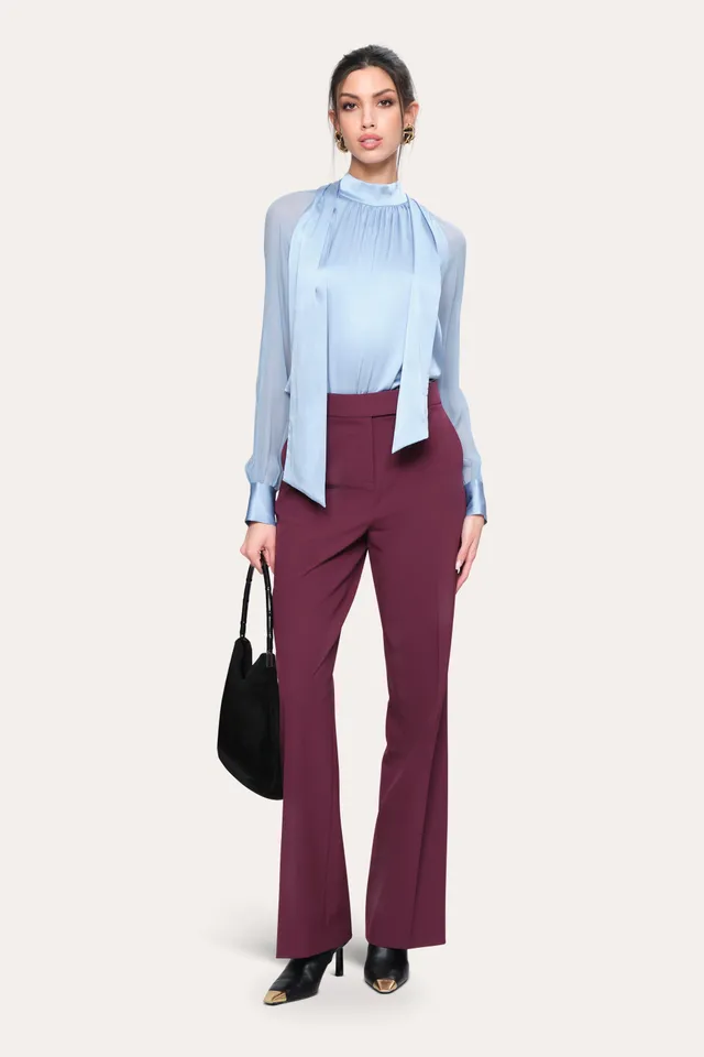 Elie Tahari Mia Wide Pant spodnie śliwkowe szerokie