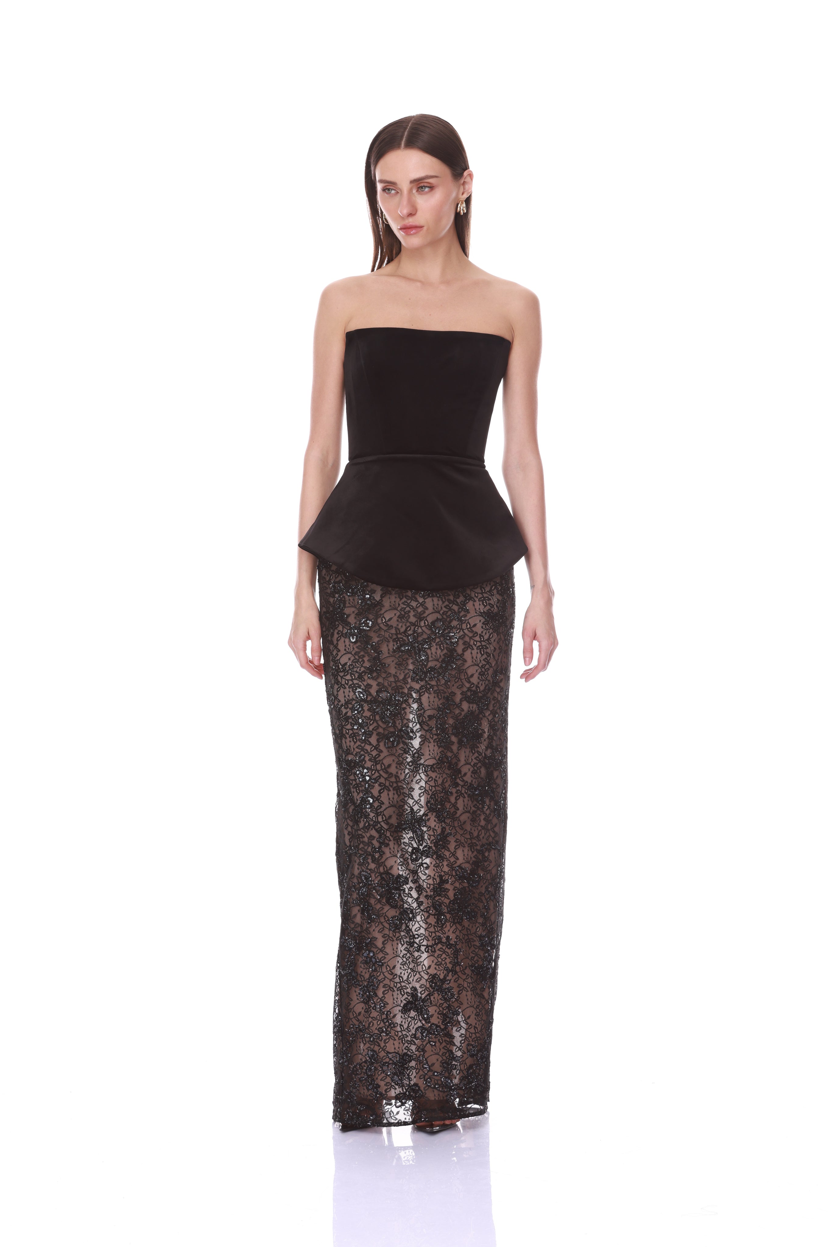 Bronx and Banco Velvet Lace sukienka wieczorowa czarna maxi