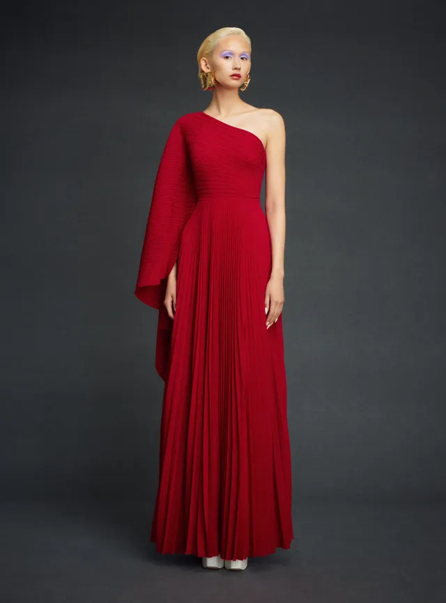 Solace London The Maci Maxi Dress sukienka rubinowa plisowana