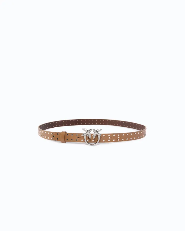 Pinko Love Belt pasek skórzany beżowy 2 cm ćwieki
