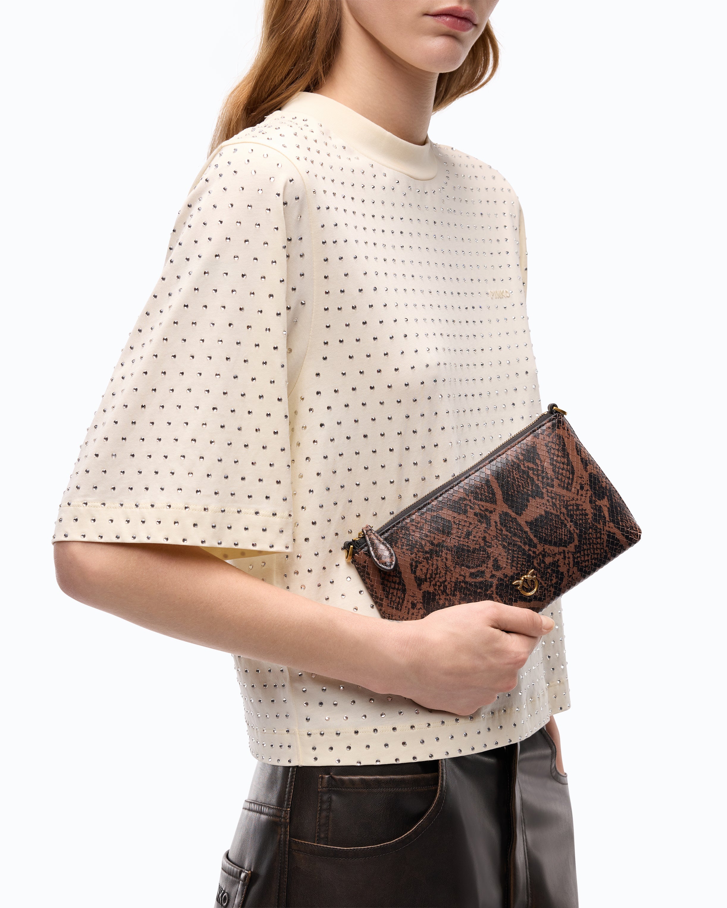 Pinko Mini Flat kopertówka skórzana w pytona
