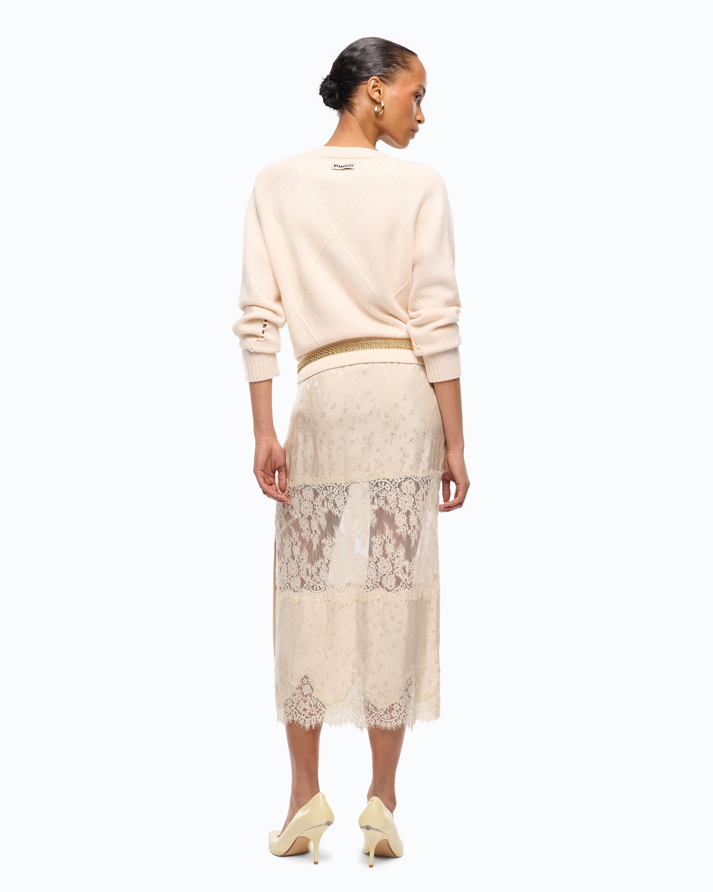 Pinko Gissofilia Skirt spódnica koronkowa szara midi