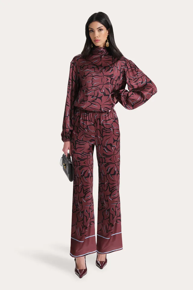 Elie Tahari Naya Silk bluzka Noir Coral jedwabna