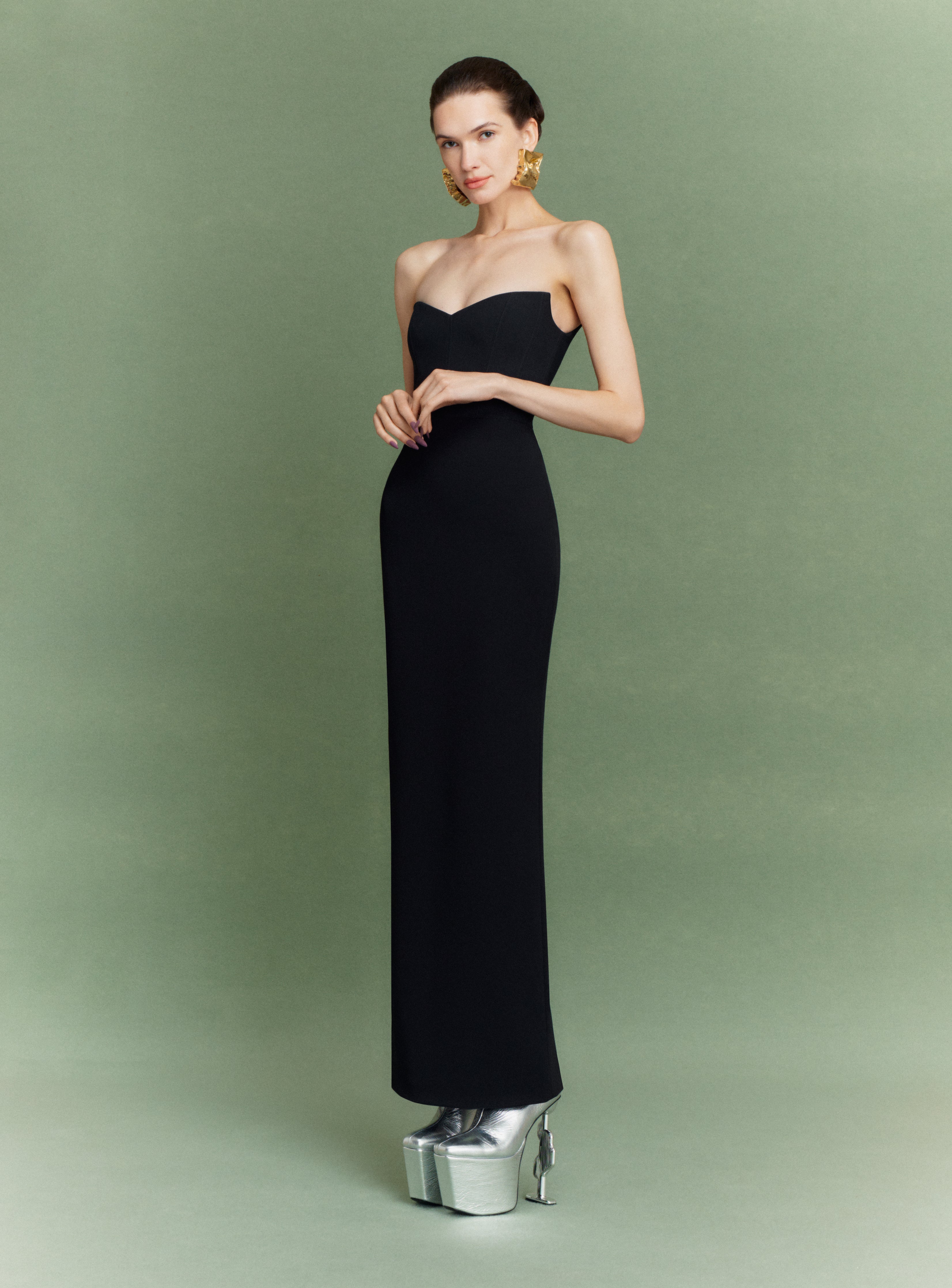 Solace London Malla Maxi sukienka czarna bez ramiączek