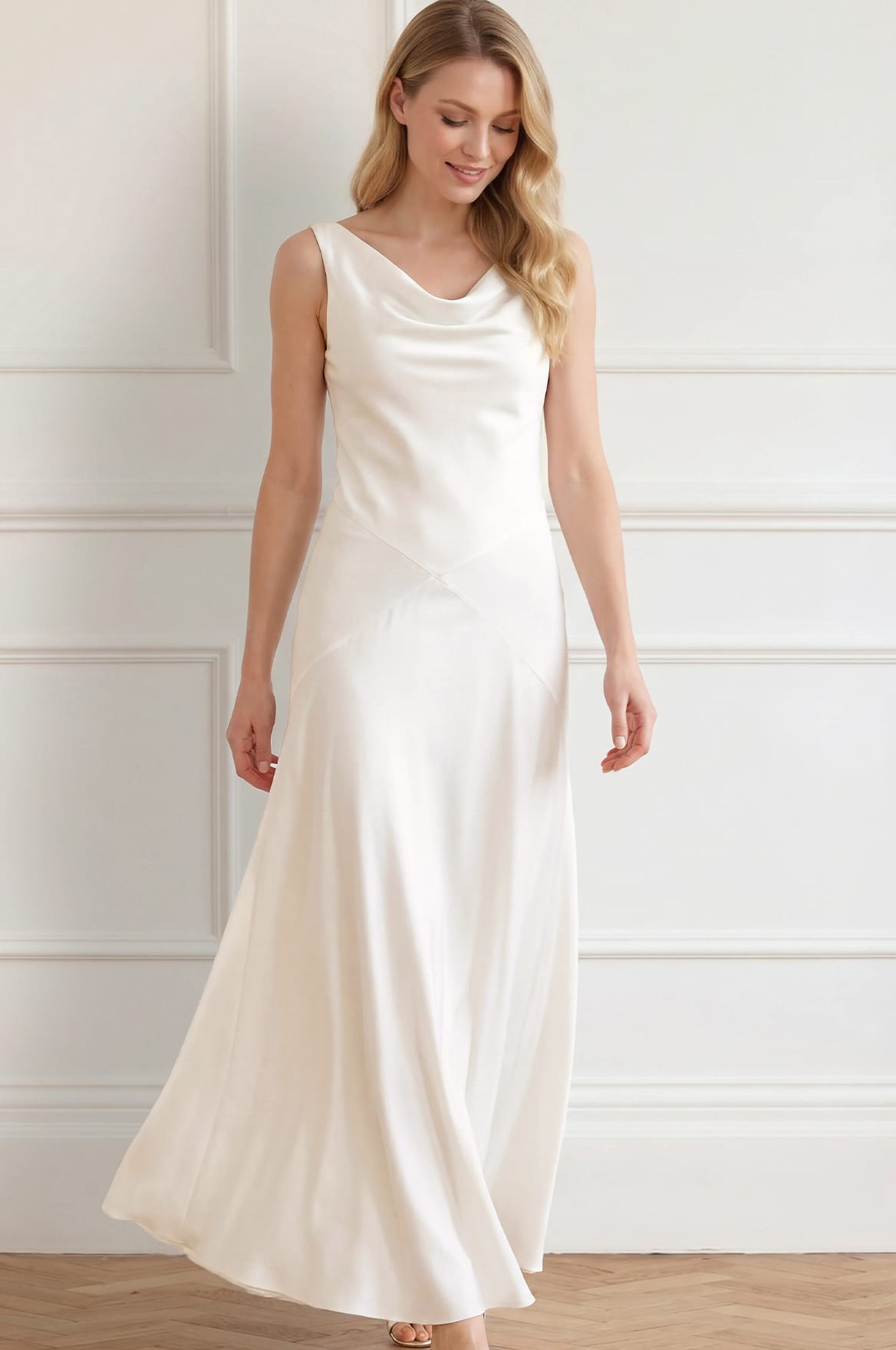 Needle & Thread Evangeline Satin Cowl Neck Gown suknia biele