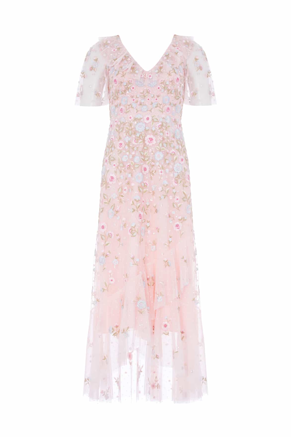 Needle & Thread Ethereal Blooms Frill Ankle Gown sukienka Pink