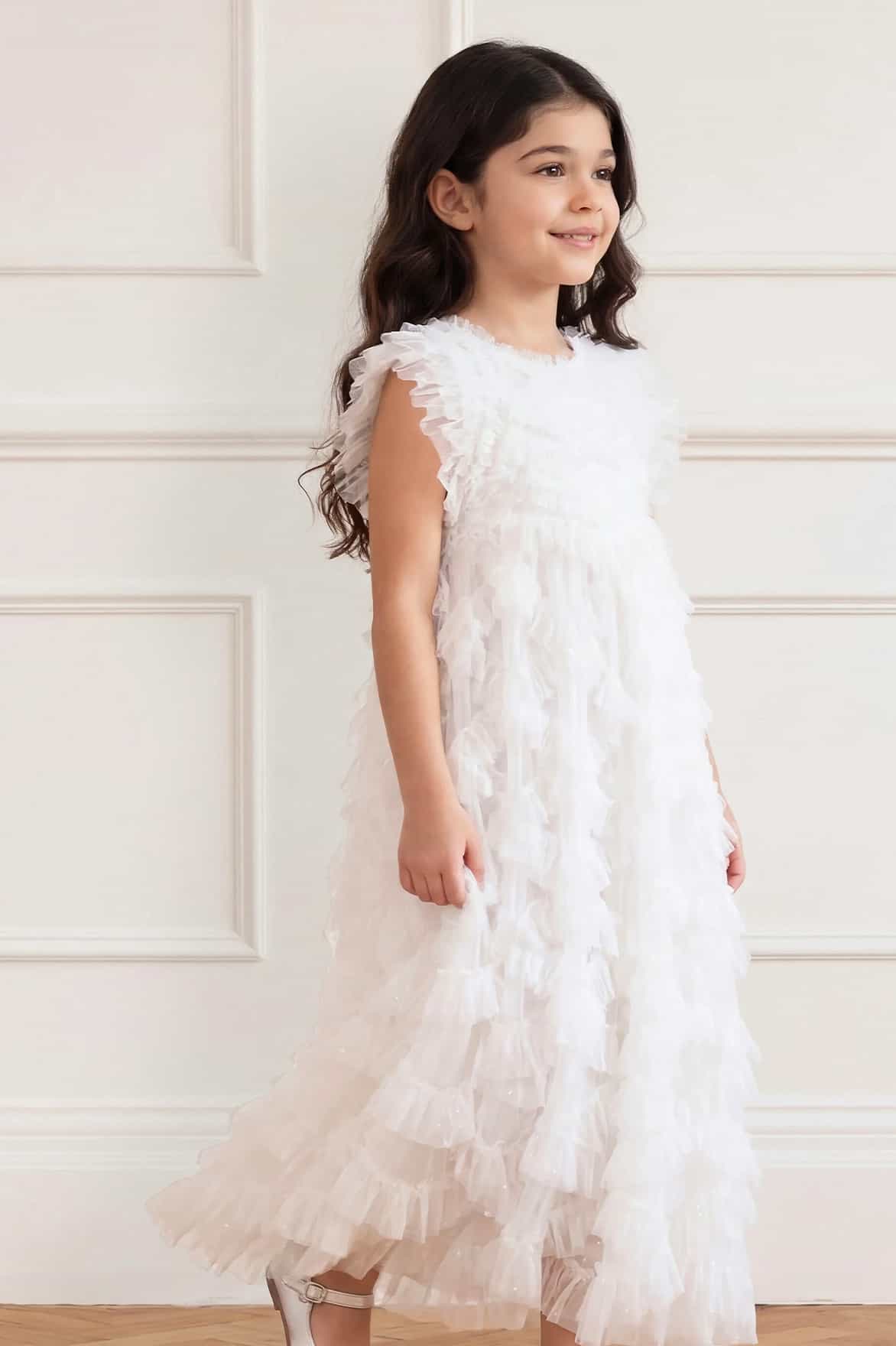 Needle & Thread Genevieve Kids Gown sukienka biała falbany