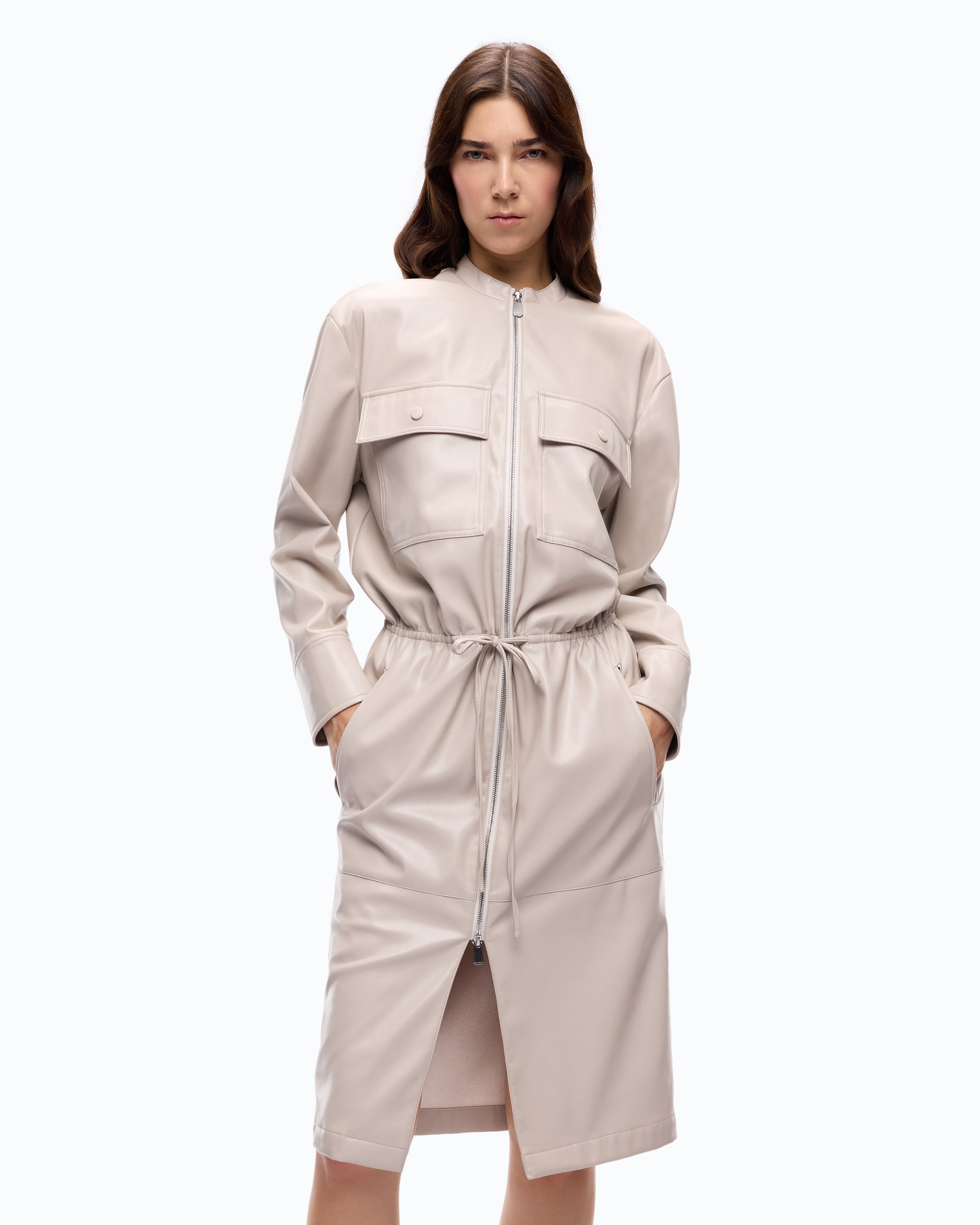 Pinko Aerides Dress sukienka midi srebrna skóropodobna