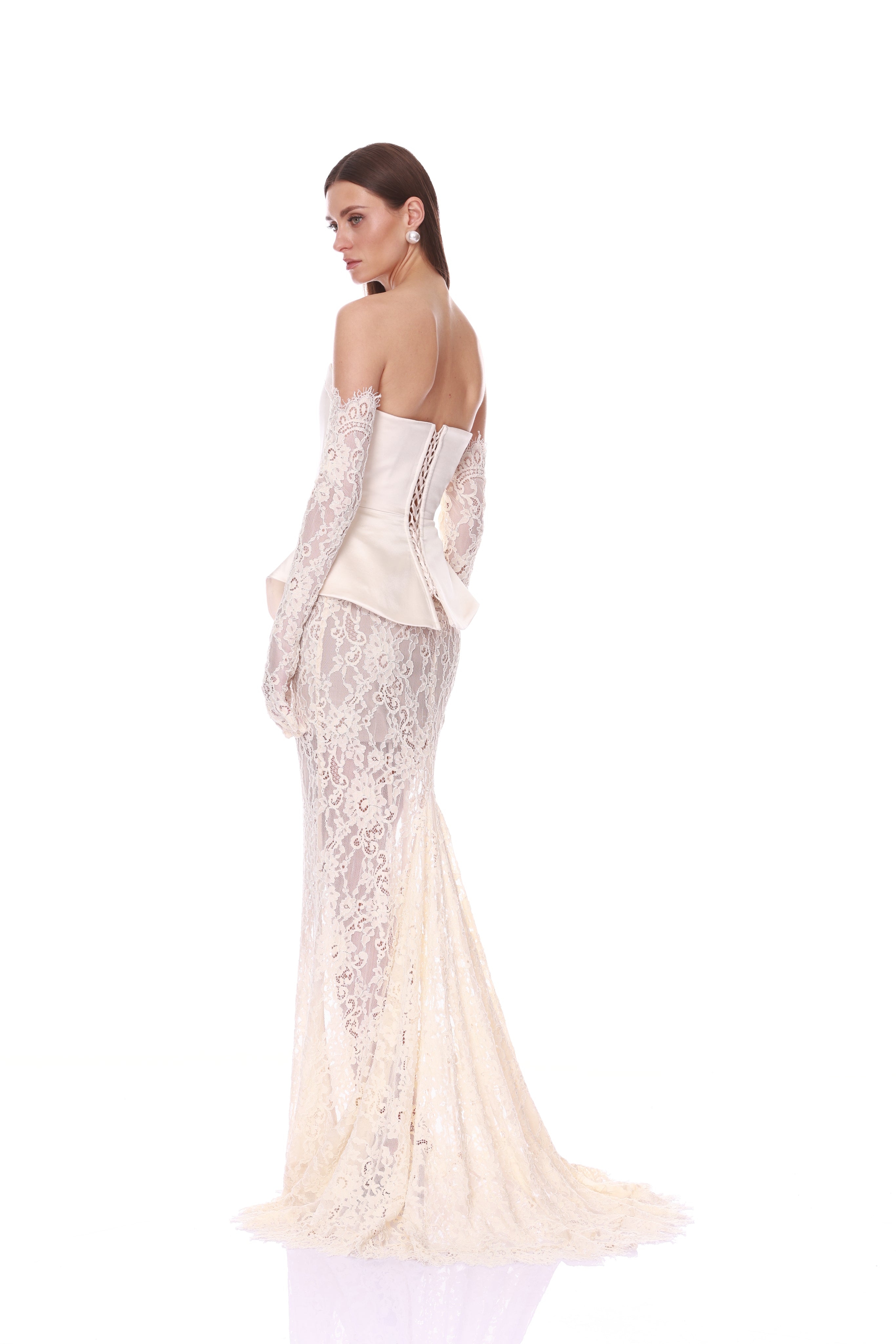 Bronx and Banco Strapless Satin Lace komplet maxi biały