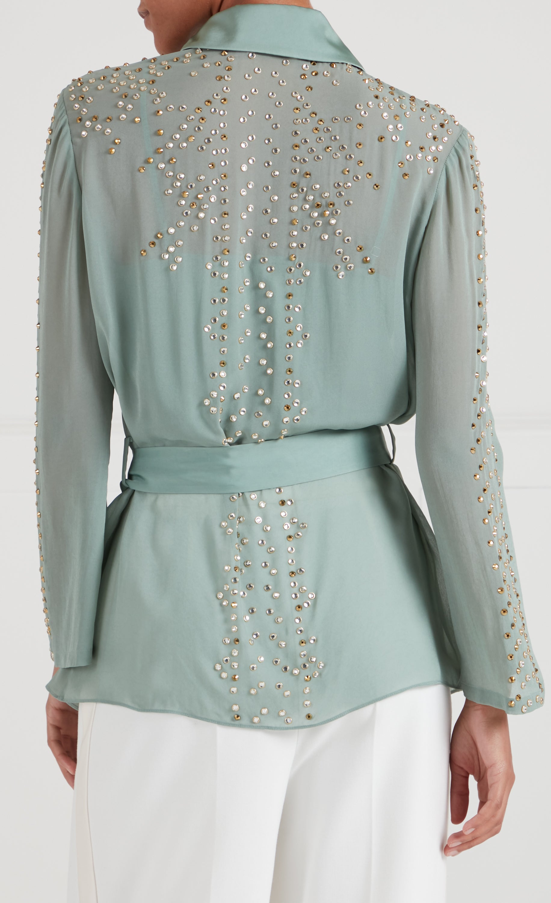 Temperley London Oberon koszula Jade Green półprzezroczysta