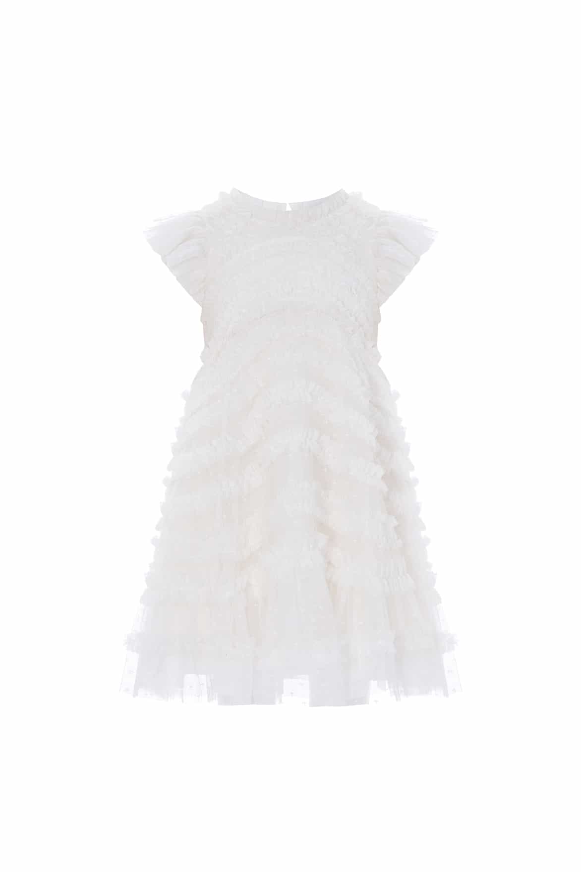 Needle & Thread Amara Ruffle Sleeve Kids Dress sukienka biała tiulowa