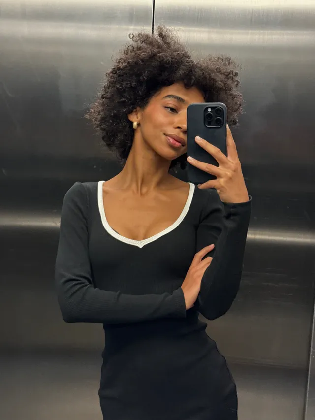 Nudyess Loren Oreo sukienka mini Black prążkowana