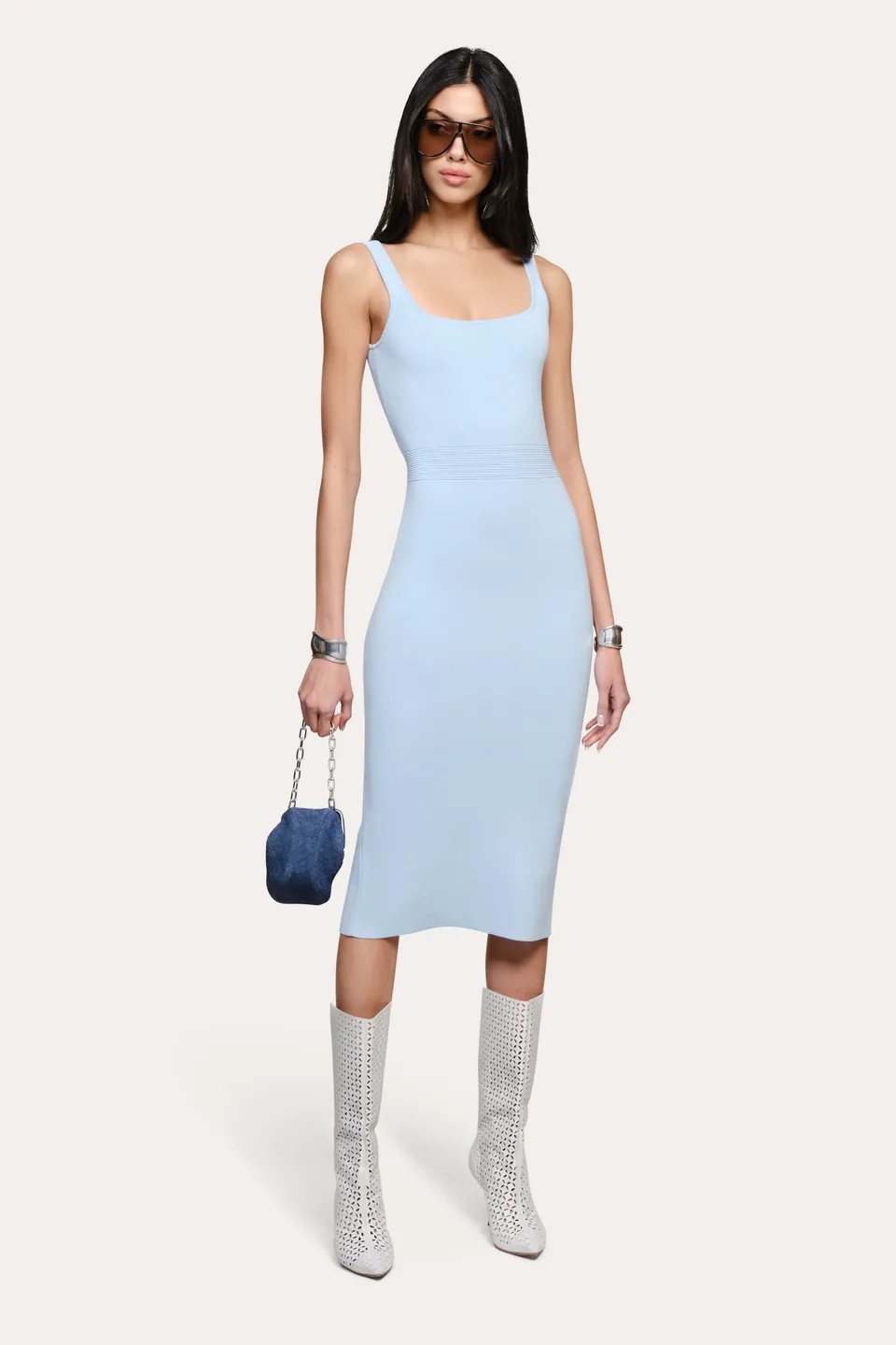 Elie Tahari Mila Milano Sculpt sukienka Ice Blue midi