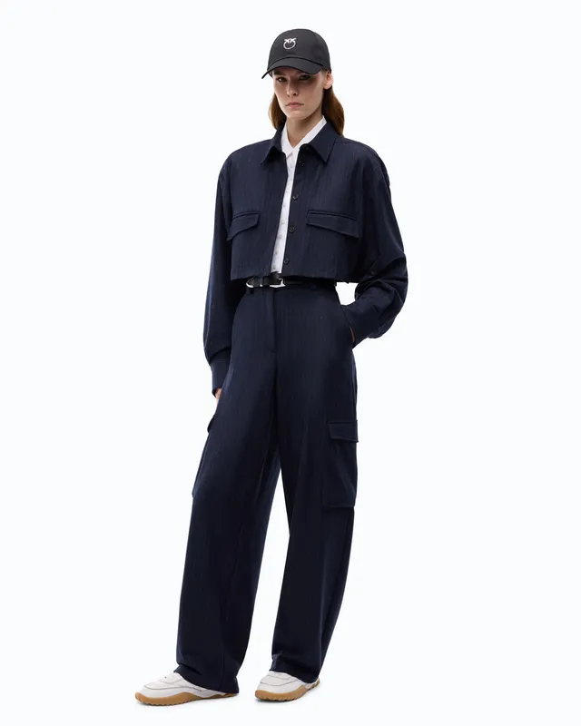 Pinko Caldaro Pants spodnie w prążek niebieskie