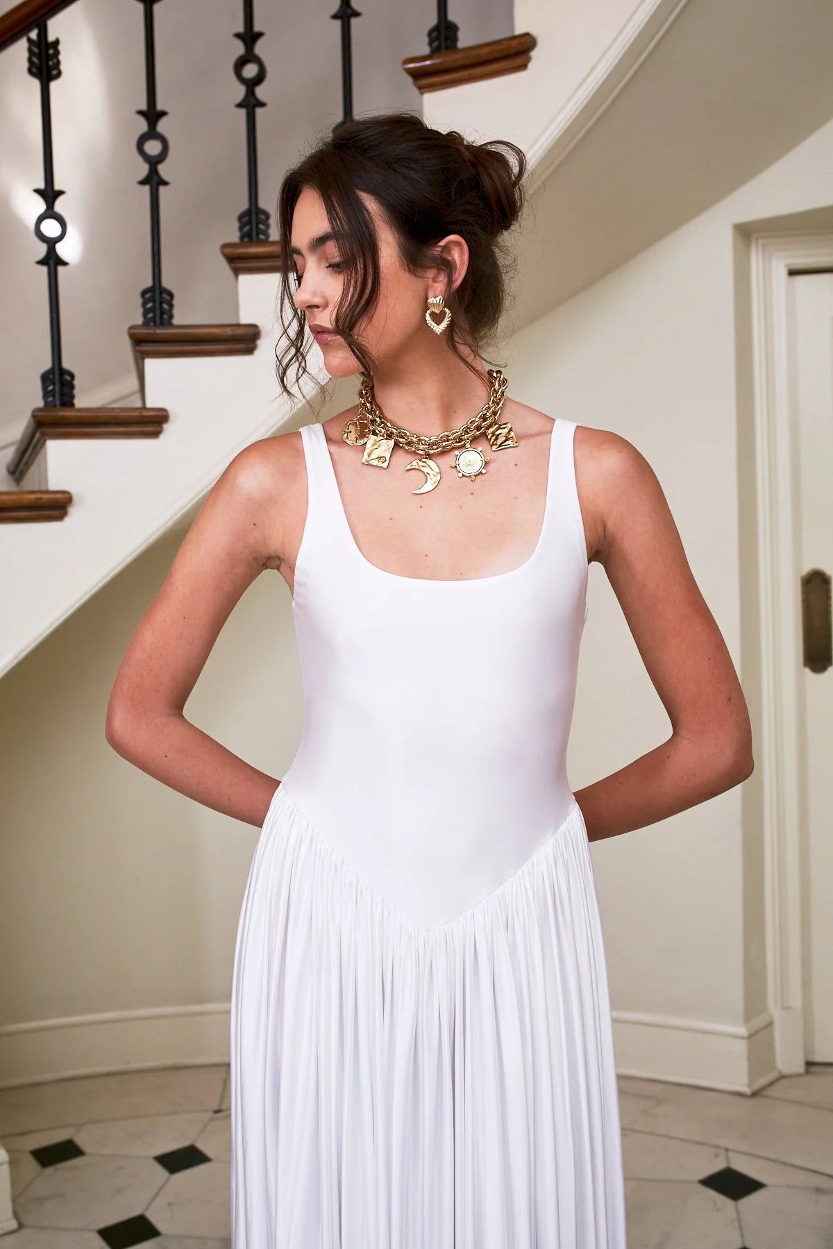 Delfi Collective Oriana sukienka ivory maxi satyna