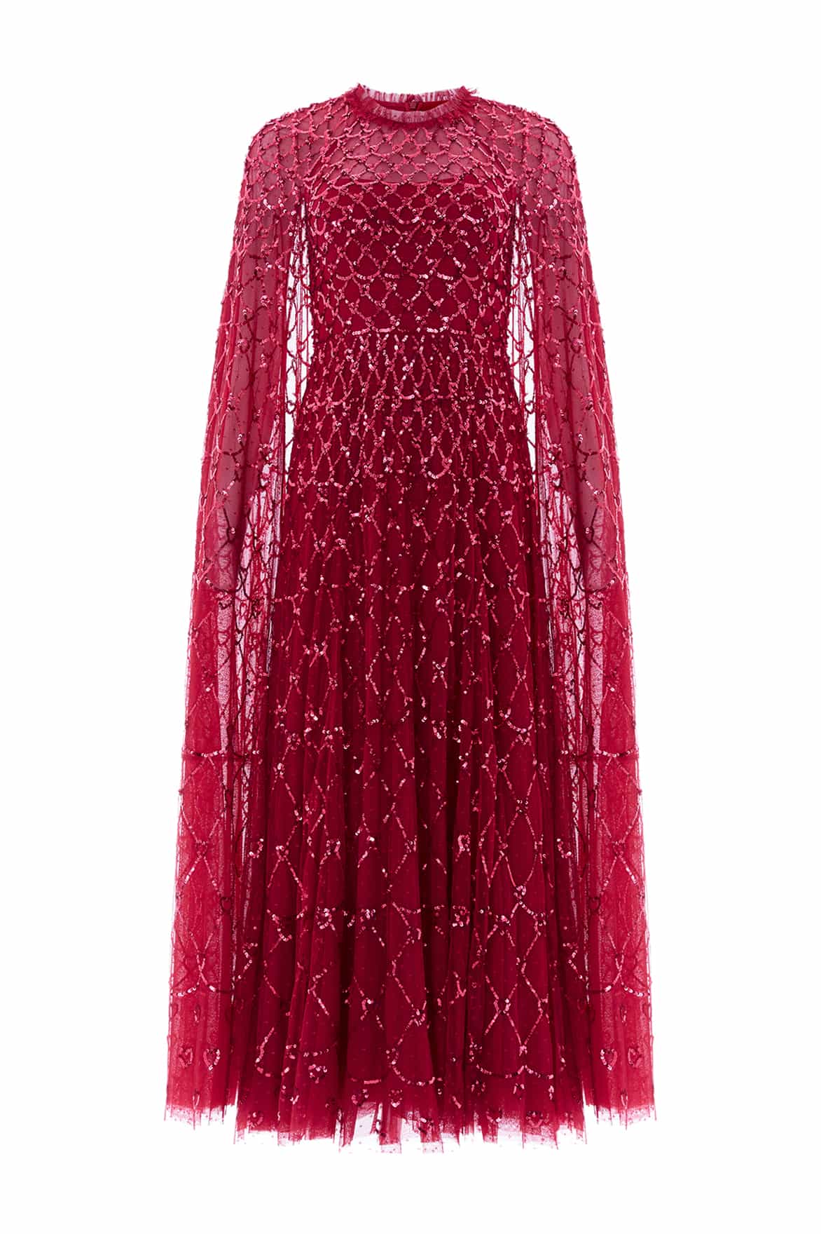 Needle & Thread Heart Lattice Ankle Gown sukienka czerwona cekinowa