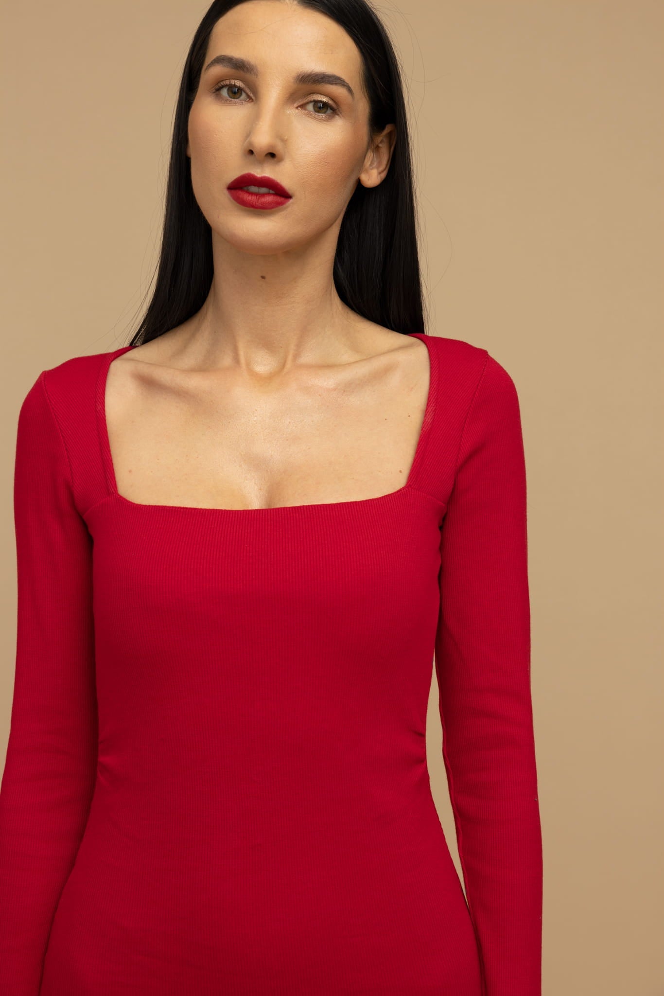 Nudyess Kiss sukienka midi prążkowana Red