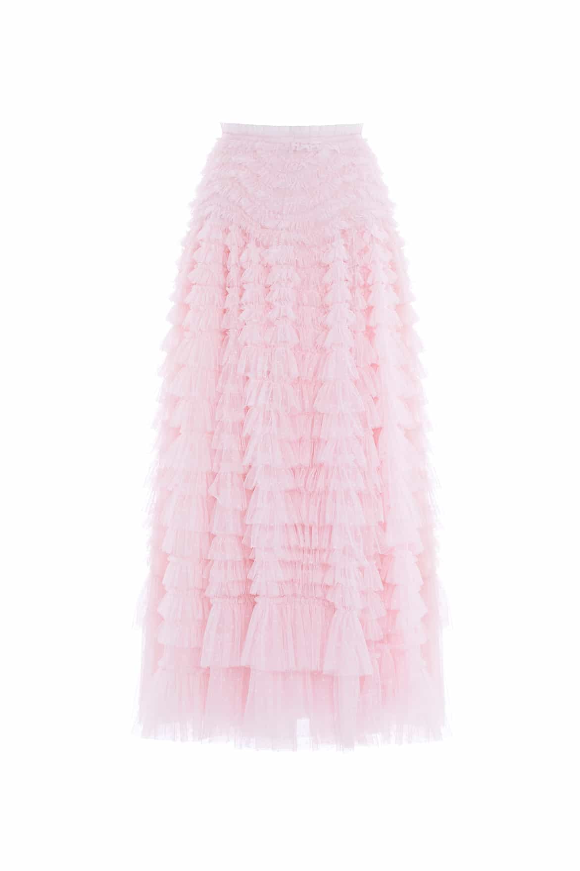 Needle & Thread Hattie Ruffle Ankle Skirt spódnica różowa