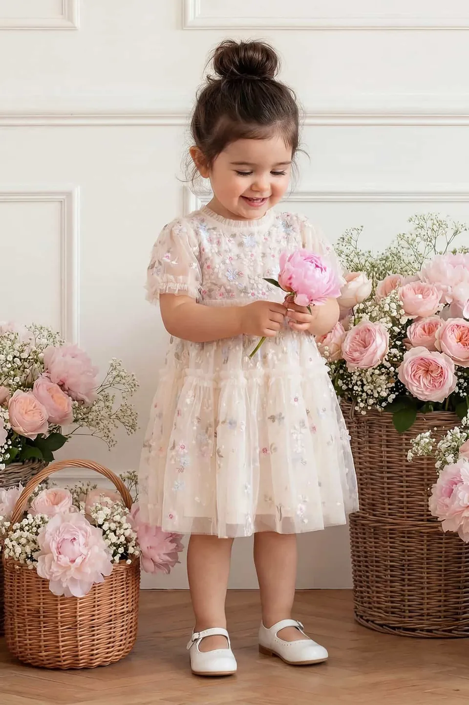 Needle & Thread Garland Ribbon Baby Dress sukienka kremowa