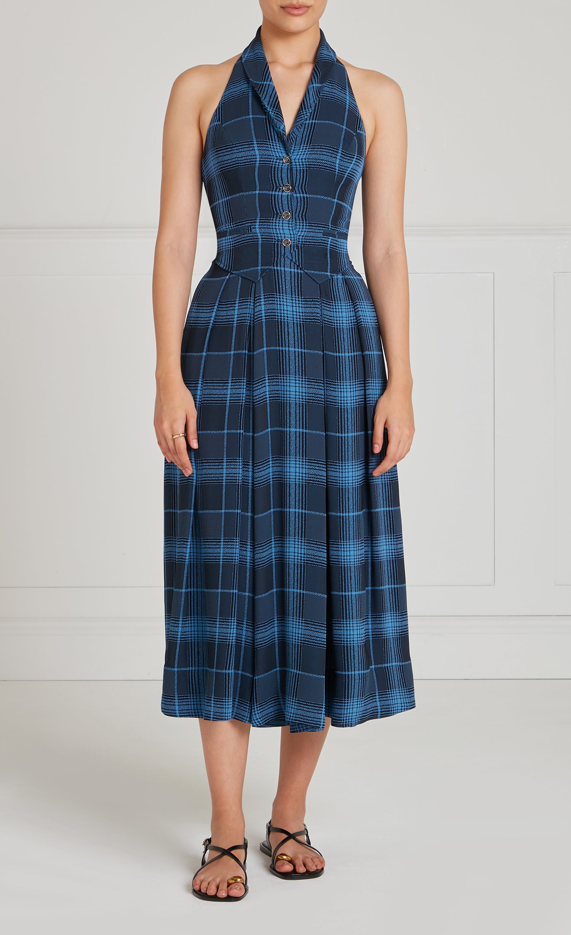 Temperley London Plath sukienka granatowa krata