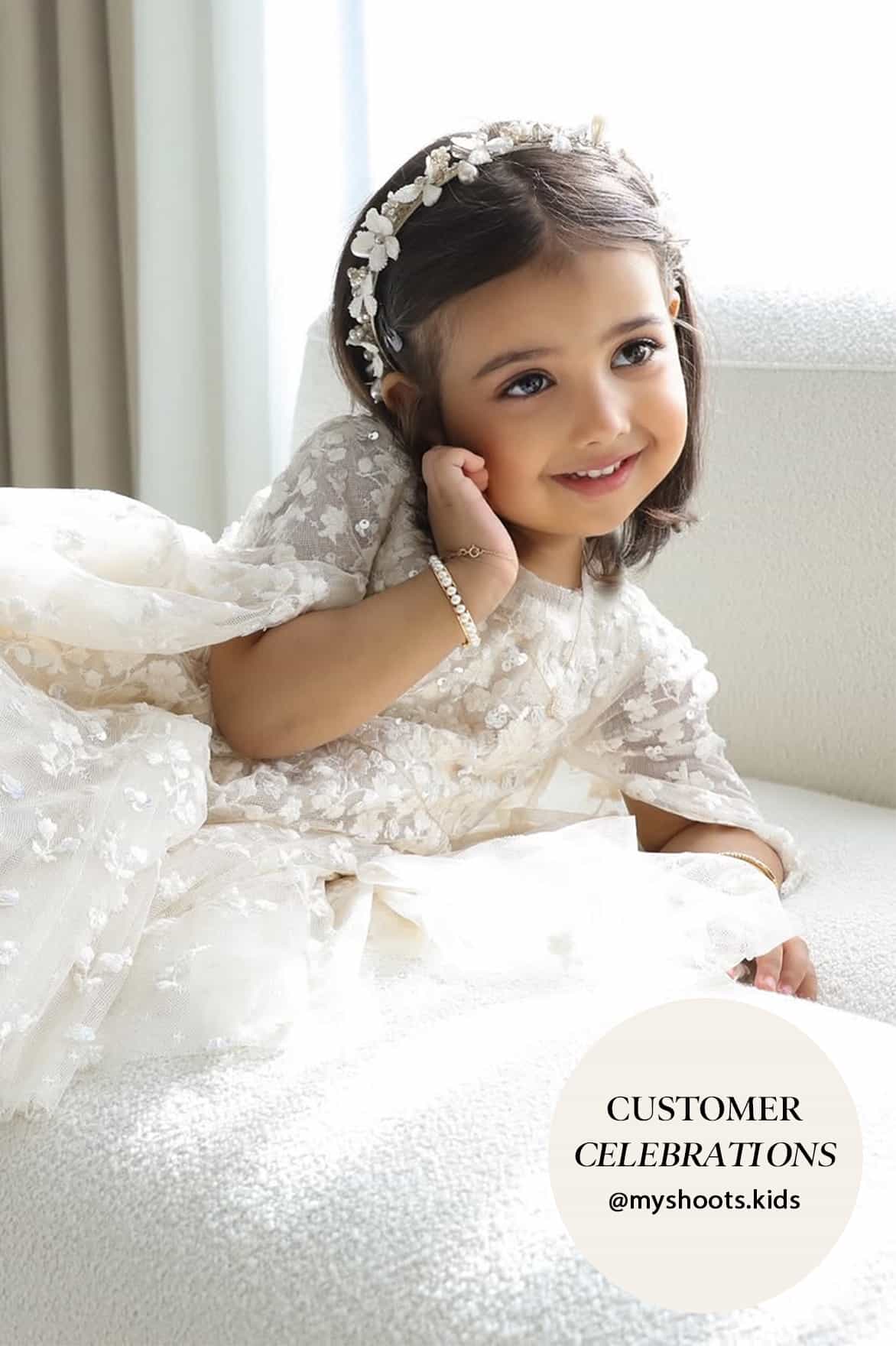 Needle & Thread Dahlia Ditsy Cape Kids Dress sukienka kremowa