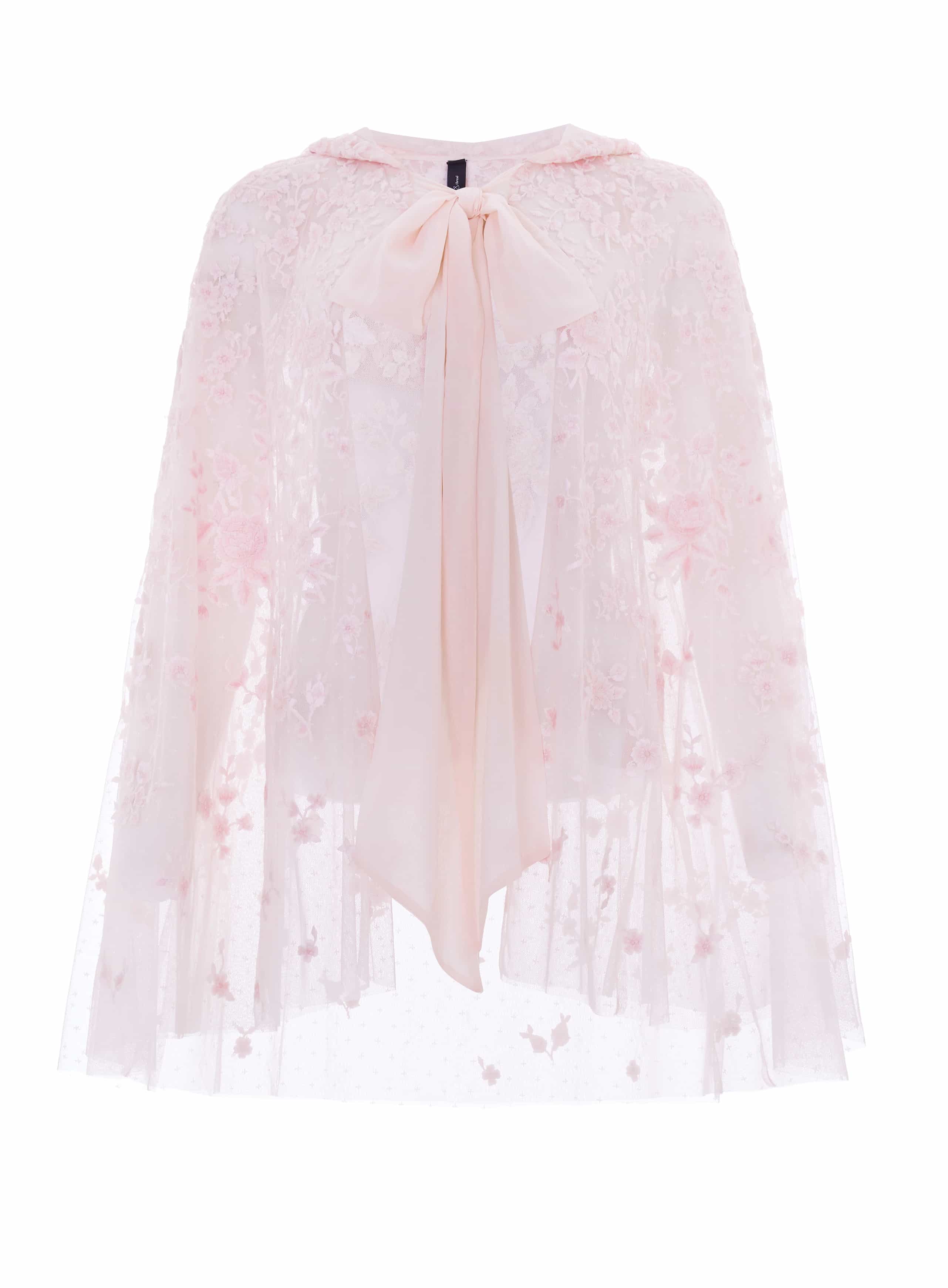 Needle & Thread Rosa Hooded Cape peleryna różowa z kapturem haft