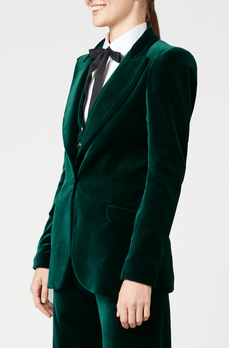 Temperley London Clove Velvet Jacket żakiet szmaragdowy taliowany