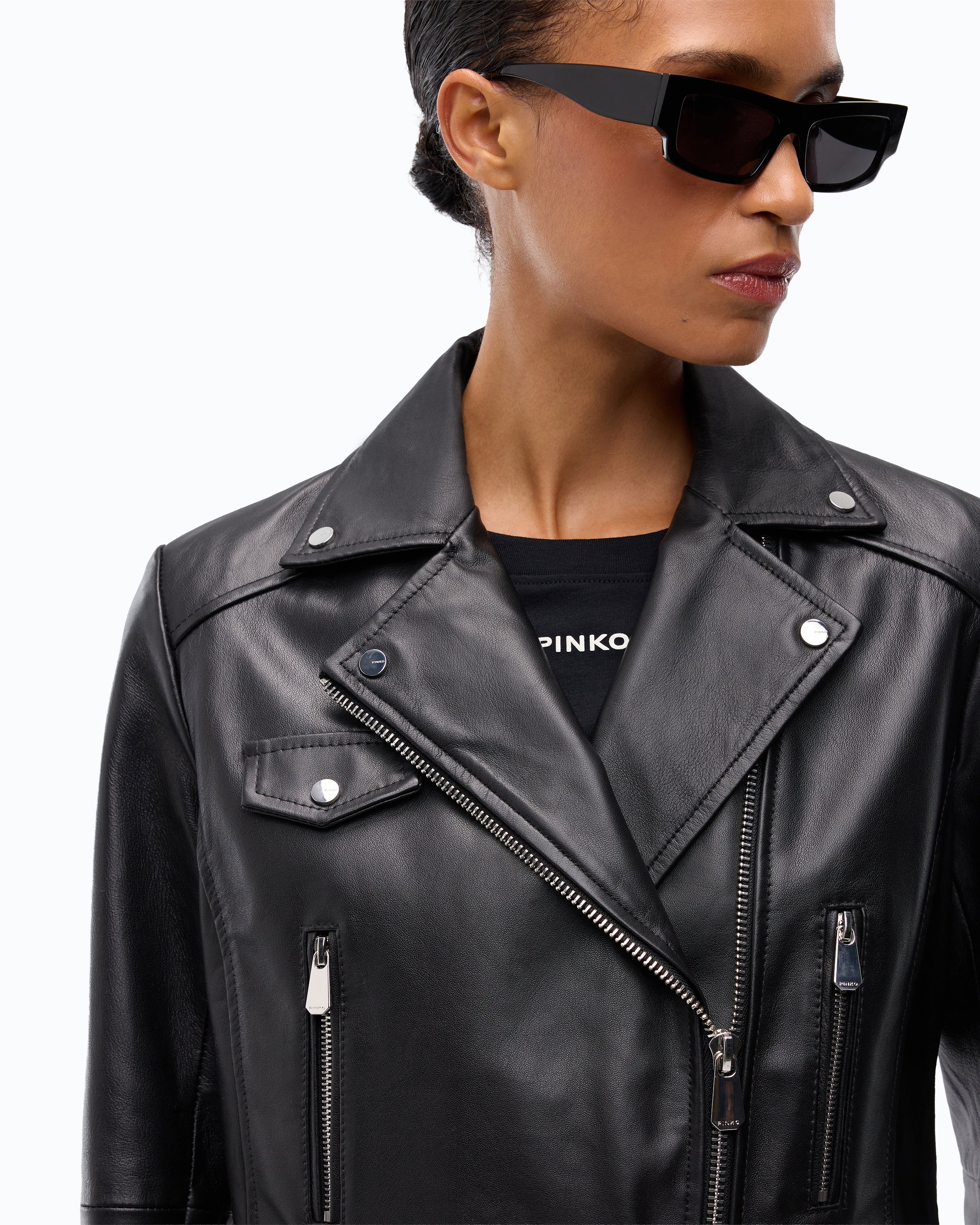 Pinko New Sensibile ramoneska skórzana czarna