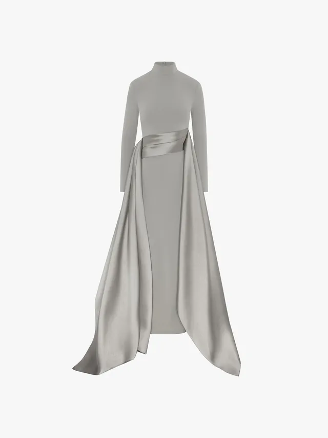 Solace London Olivia sukienka wieczorowa maxi szara z długim rękawem