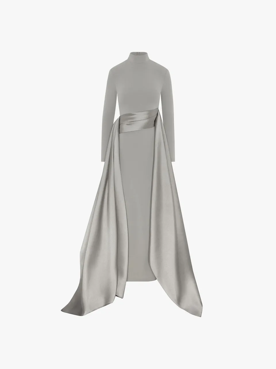 Solace London Olivia sukienka wieczorowa maxi szara z długim rękawem