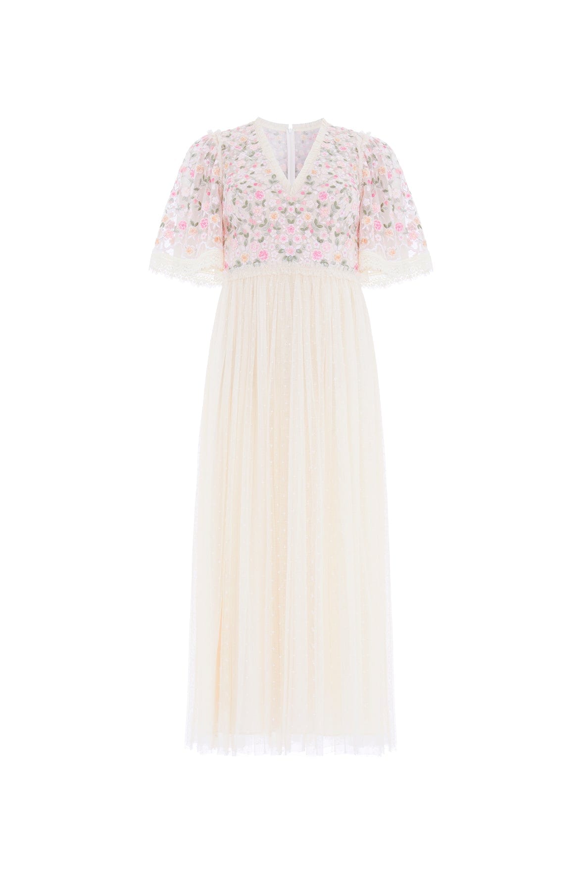 Needle & Thread Rosie Lace Bodice Short Sleeve V-Neck Ballerina Dress sukienka kremowa