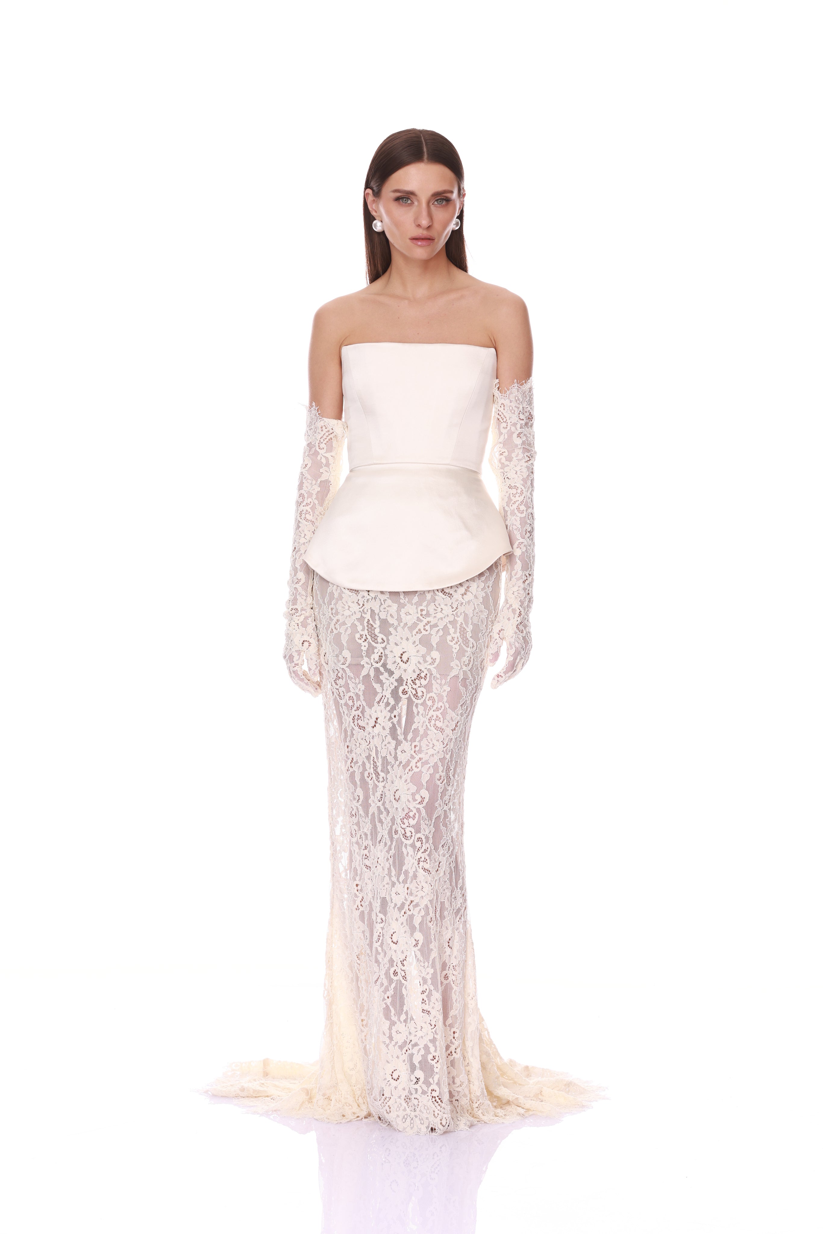 Bronx and Banco Strapless Satin Lace komplet maxi biały