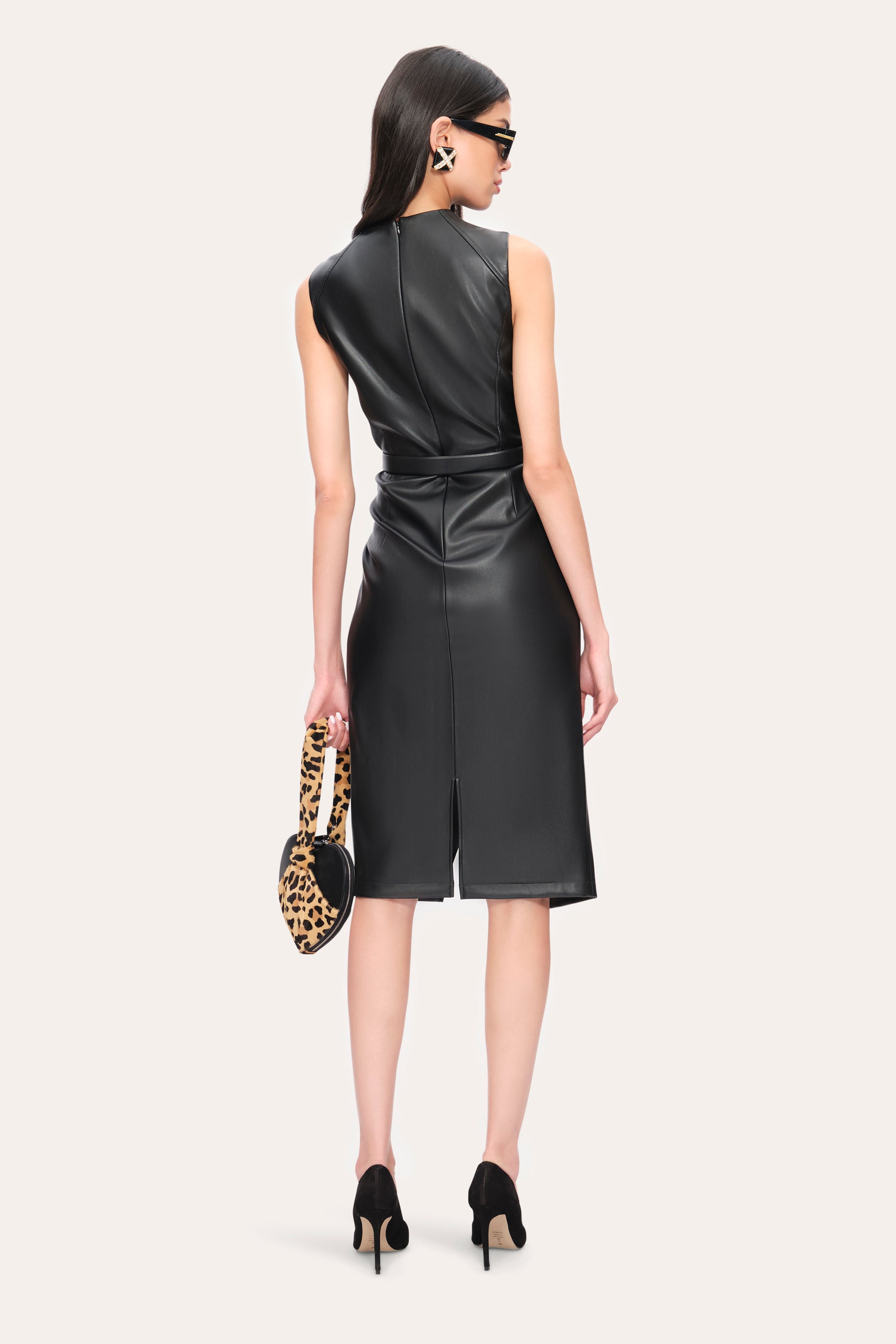 Elie Tahari E80AM604 sukienka skórzana czarna bodycon