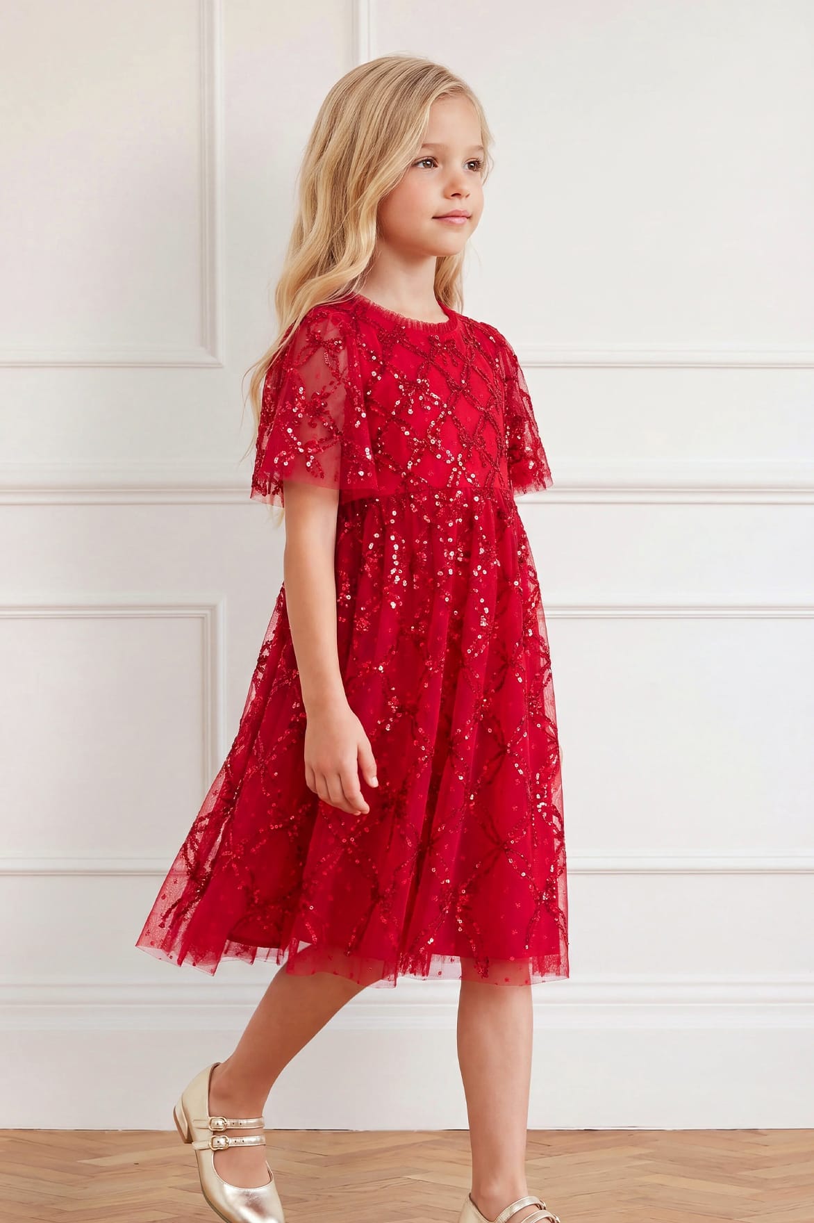 Needle & Thread Bow Lattice Kids Dress sukienka czerwona