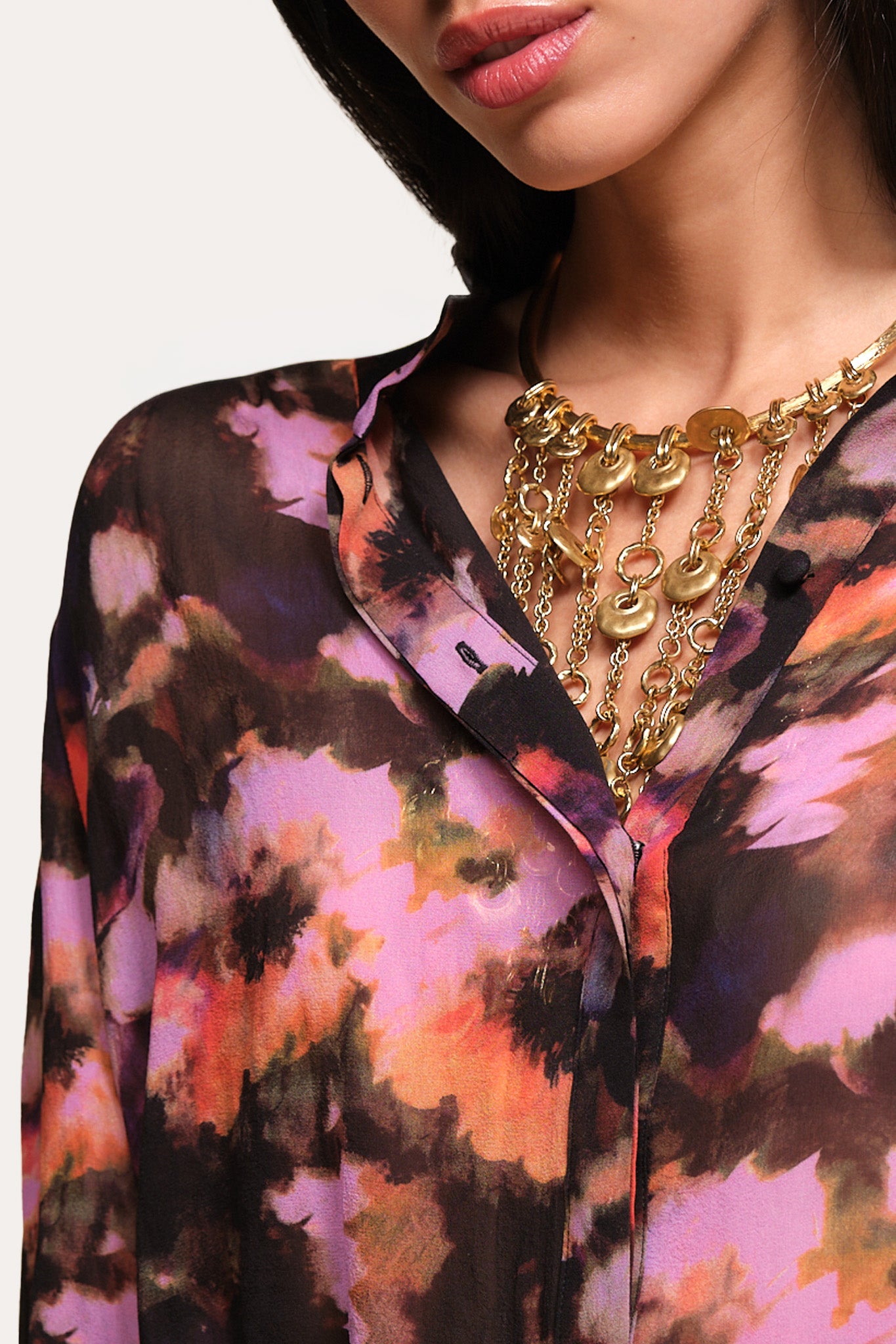 Elie Tahari Brushstroke Silk Blouse bluzka jedwabna Multi