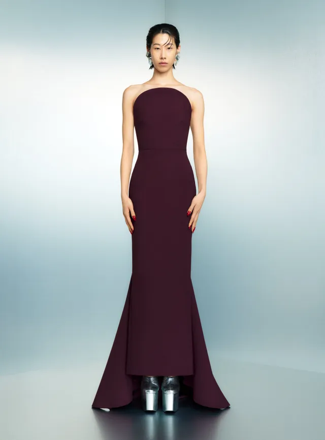 Solace London Citra sukienka wieczorowa bordowa maxi raisin