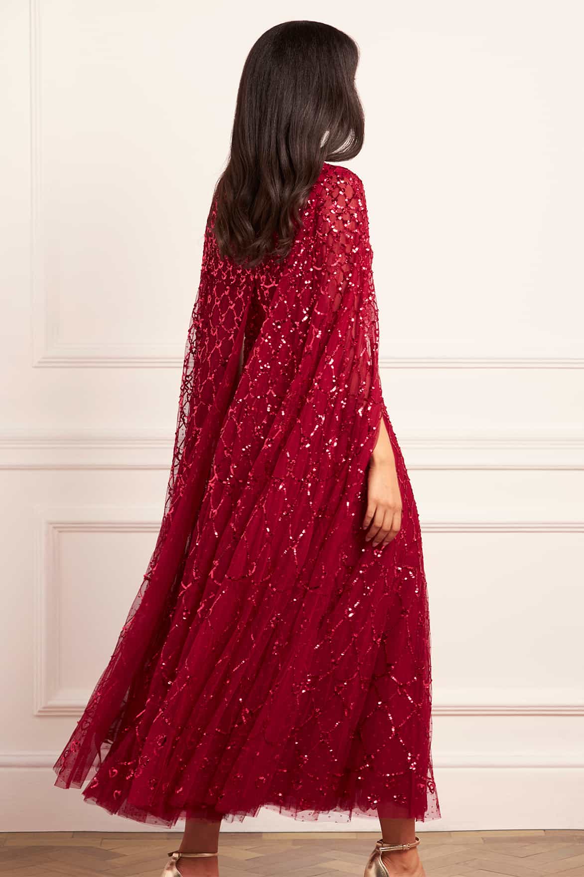 Needle & Thread Heart Lattice Ankle Gown sukienka czerwona cekinowa