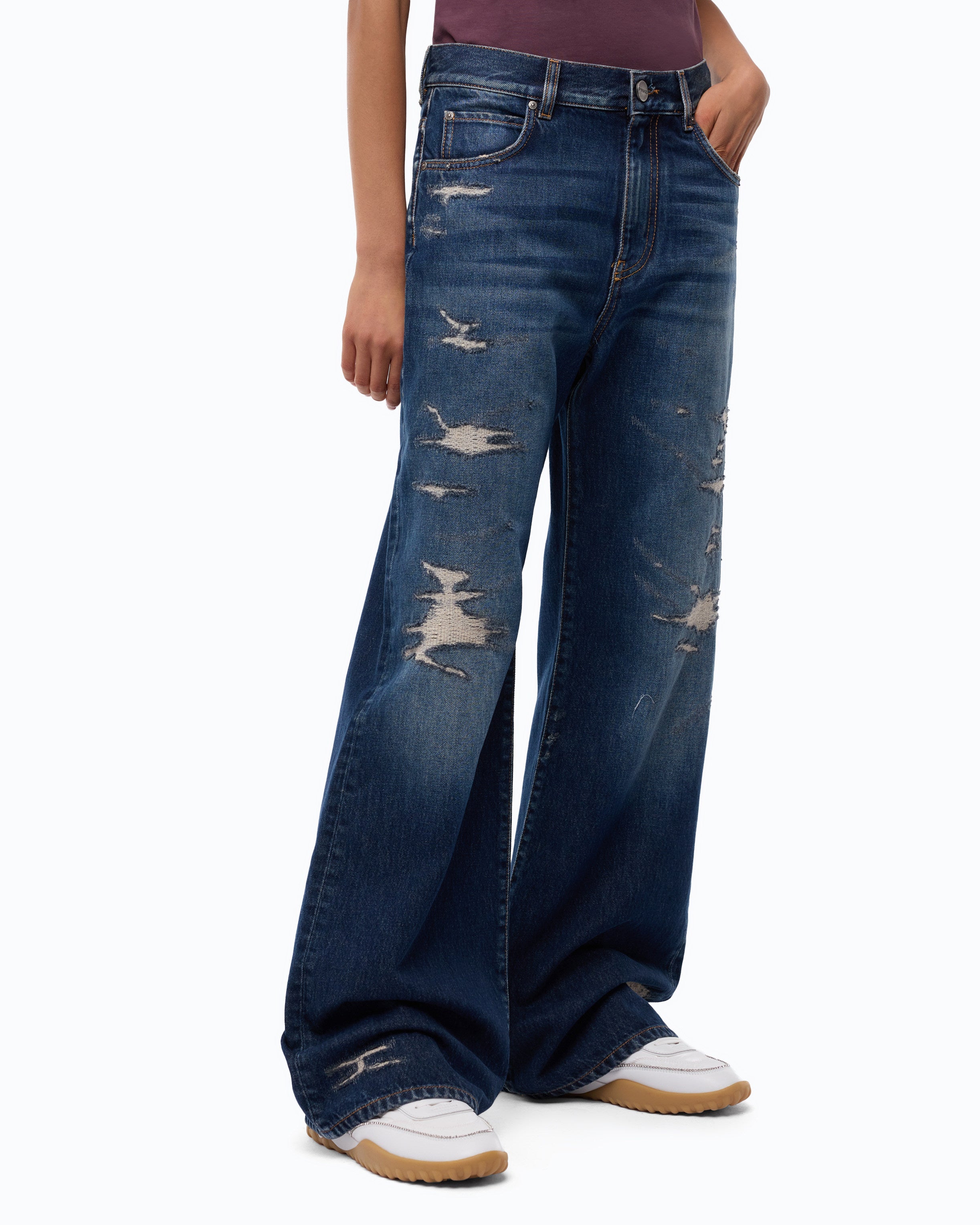 Pinko Wanda Wide Leg jeans jasnoniebieskie z przetarciami